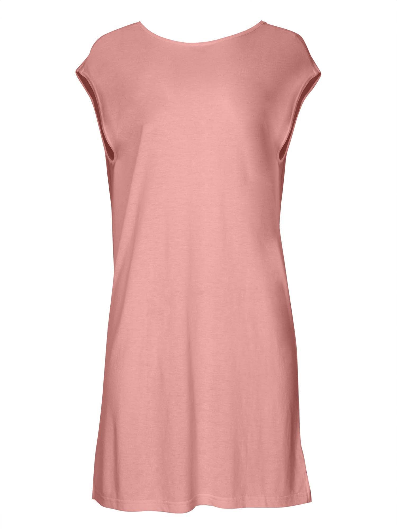 Reversible bamboo dusty pink cap sleeved boxy dress with boat and relaxed v necklines, women's bamboo clothing
