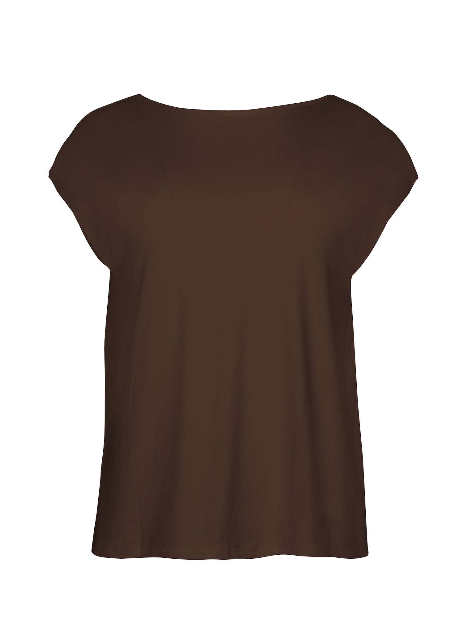 Reversible bamboo cocoa brown cap sleeved boxy t-shirt with boat and relaxed v necklines, women's bamboo clothing