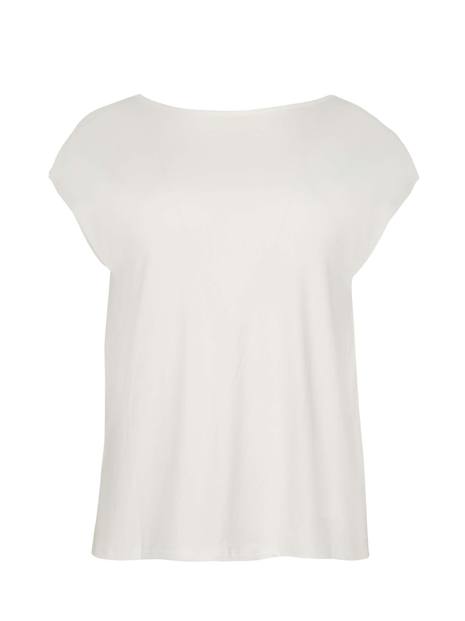 Reversible bamboo cream cap sleeved boxy t-shirt with boat and relaxed v necklines, women's bamboo clothing