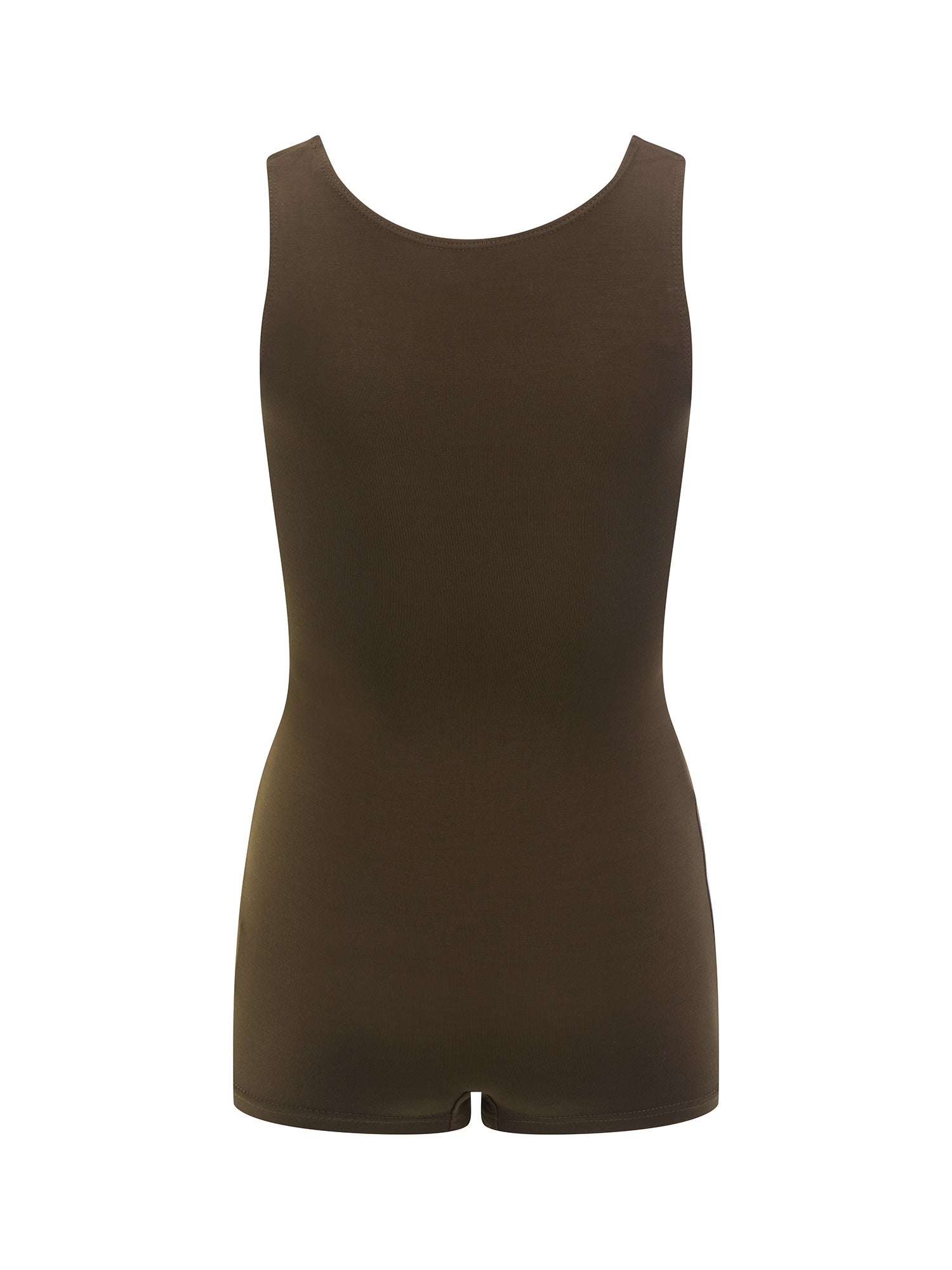 Reversible cocoa brown boyleg bodysuit with scoop and boat necklines, women's bamboo clothing