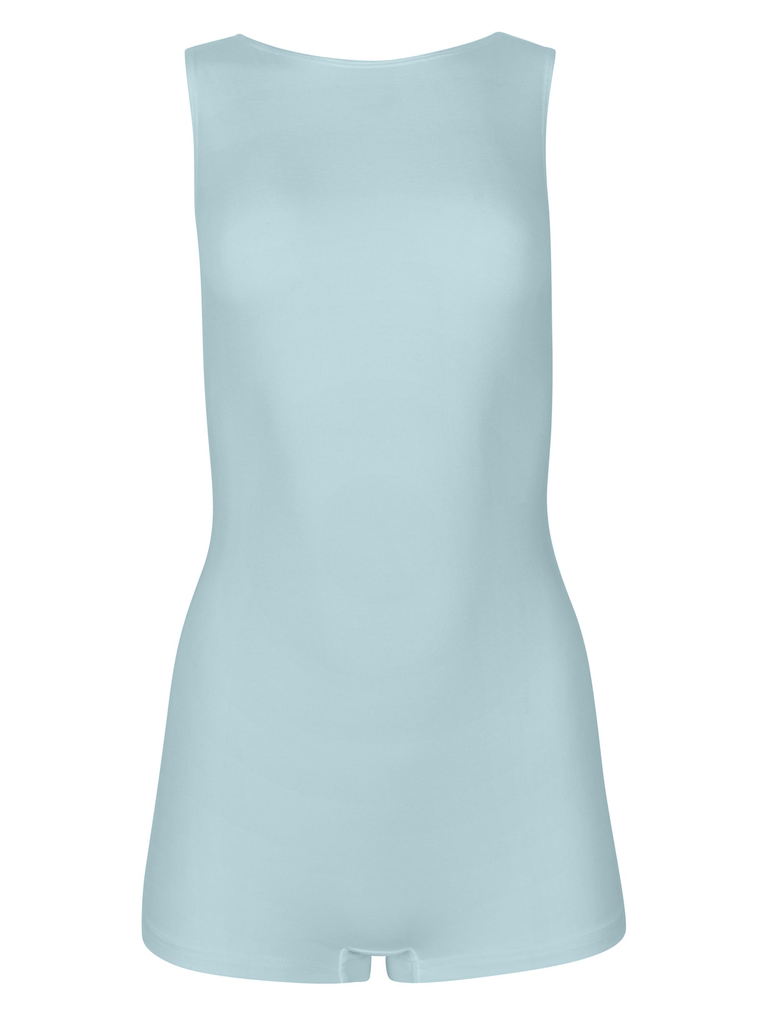 reversible light Topaz blue boyleg bodysuit with scoop and boat necklines, women's bamboo clothing