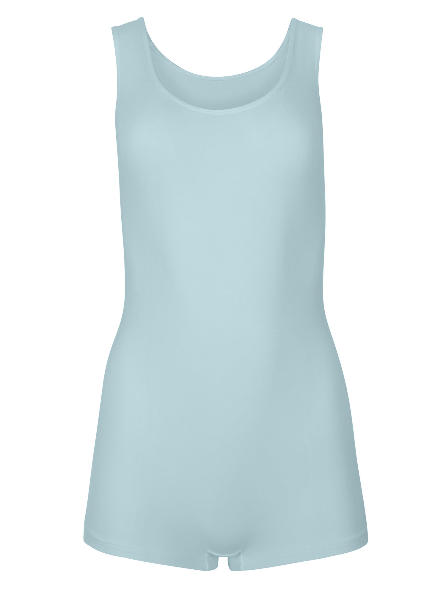 reversible light Topaz blue boyleg bodysuit with scoop and boat necklines, women's bamboo clothing