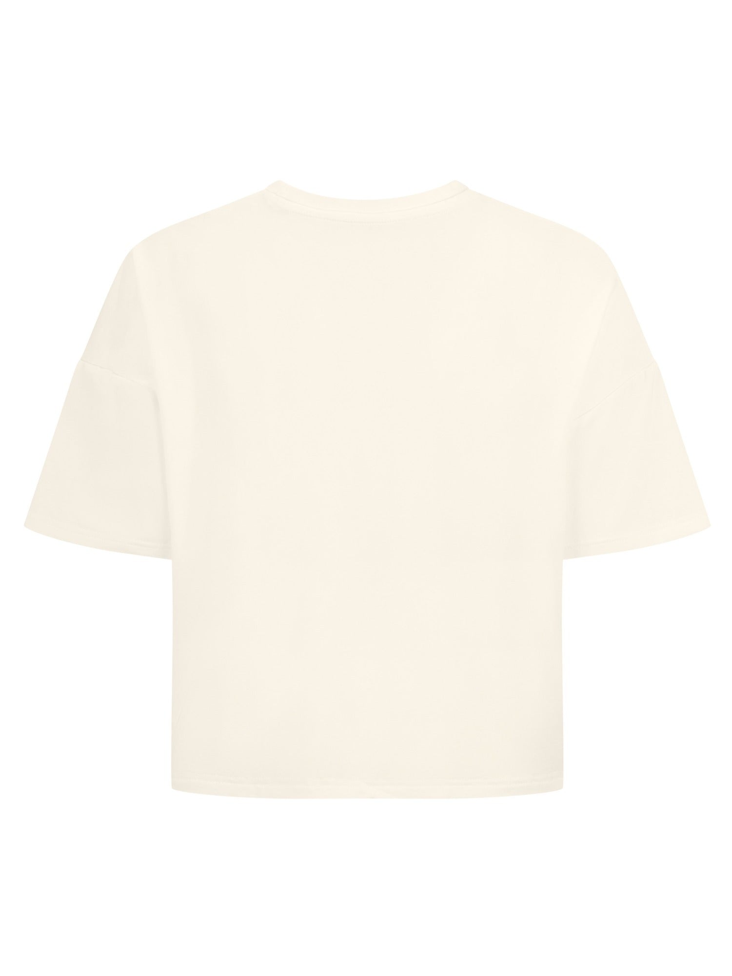 Cream cropped boxy t-shirt, crew neckline, relaxed short sleeve and drop shoulder, women's bamboo clothing