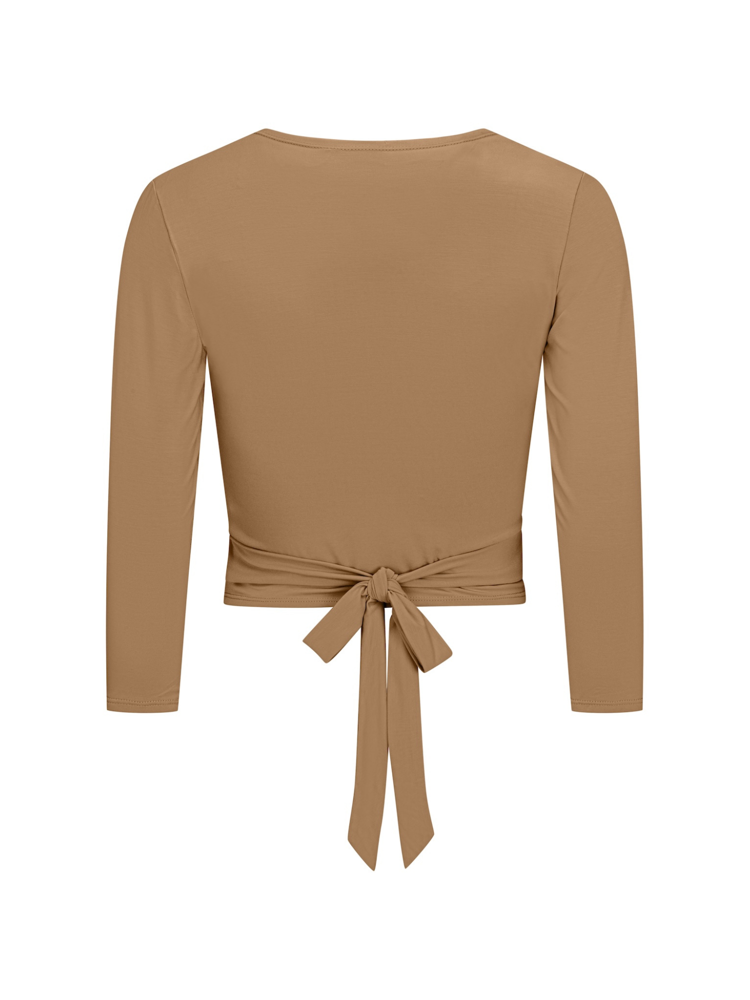 Bamboo toffee brown wrap top with long sleeves on a white background