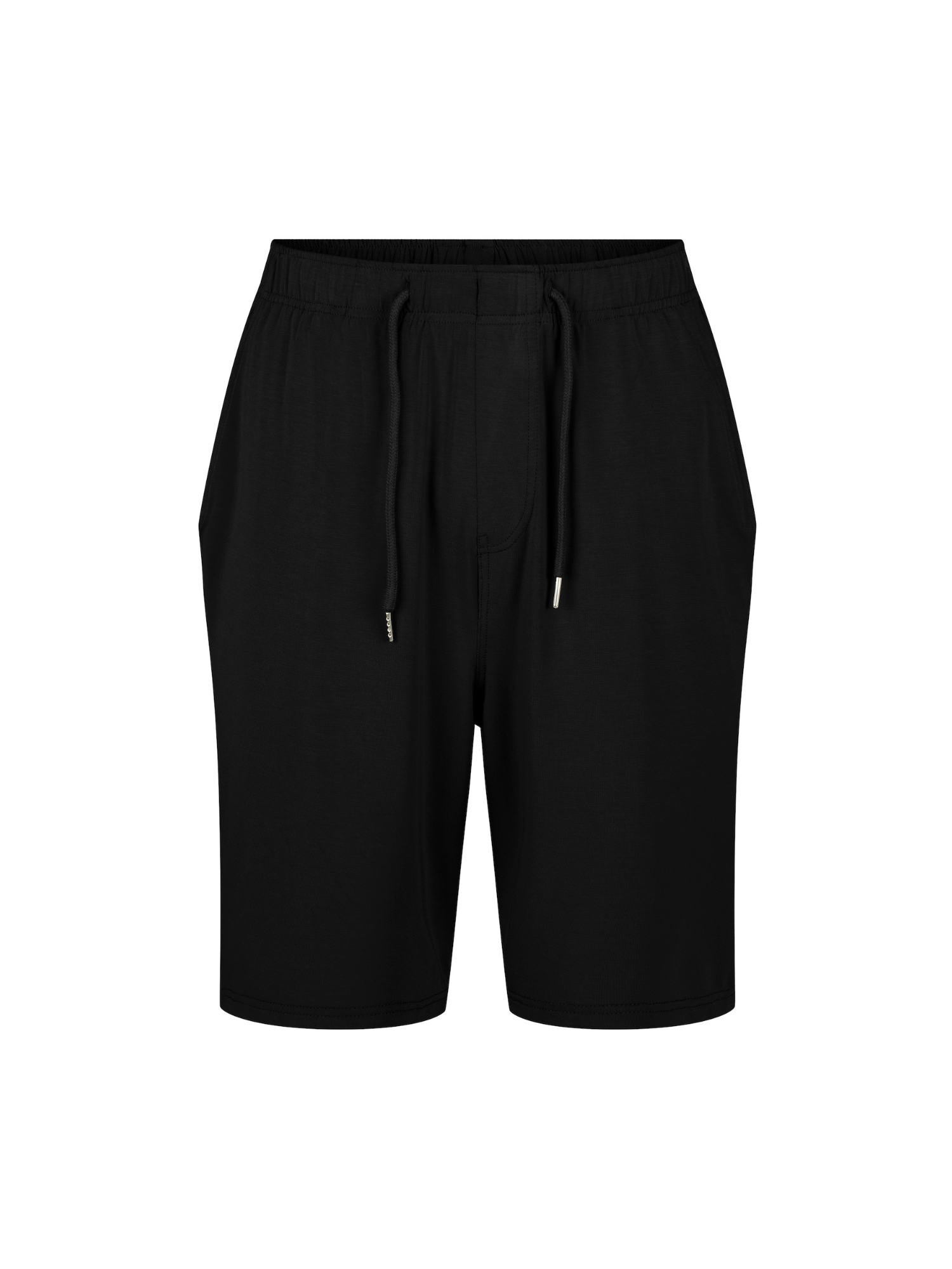 Men's knee length black casual shorts with elasticised waist, drawstring and deep pockets, men's bamboo clothing
