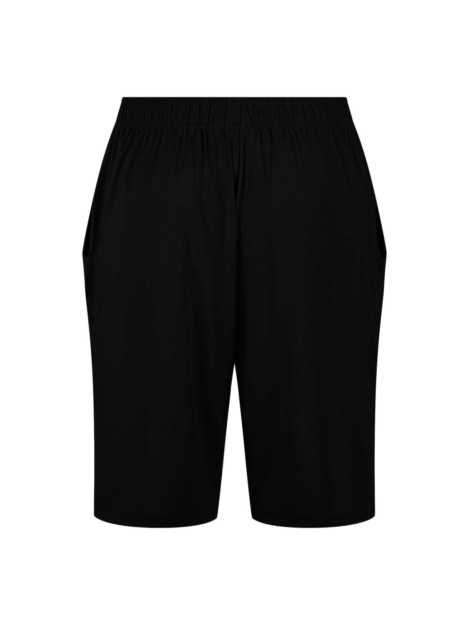 Men's knee length black casual shorts with elasticised waist, drawstring and deep pockets, men's bamboo clothing