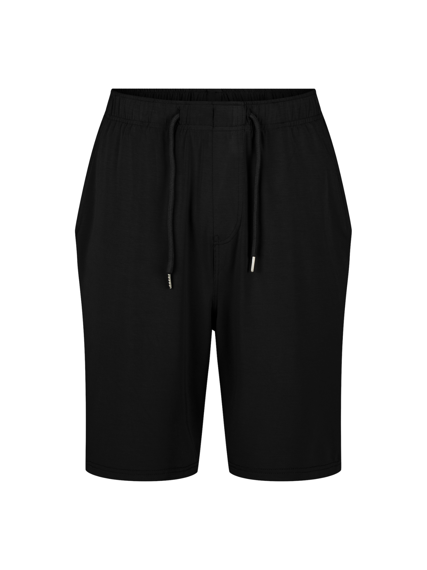 Men's knee length black casual shorts with elasticised waist, drawstring and deep pockets, men's bamboo clothing