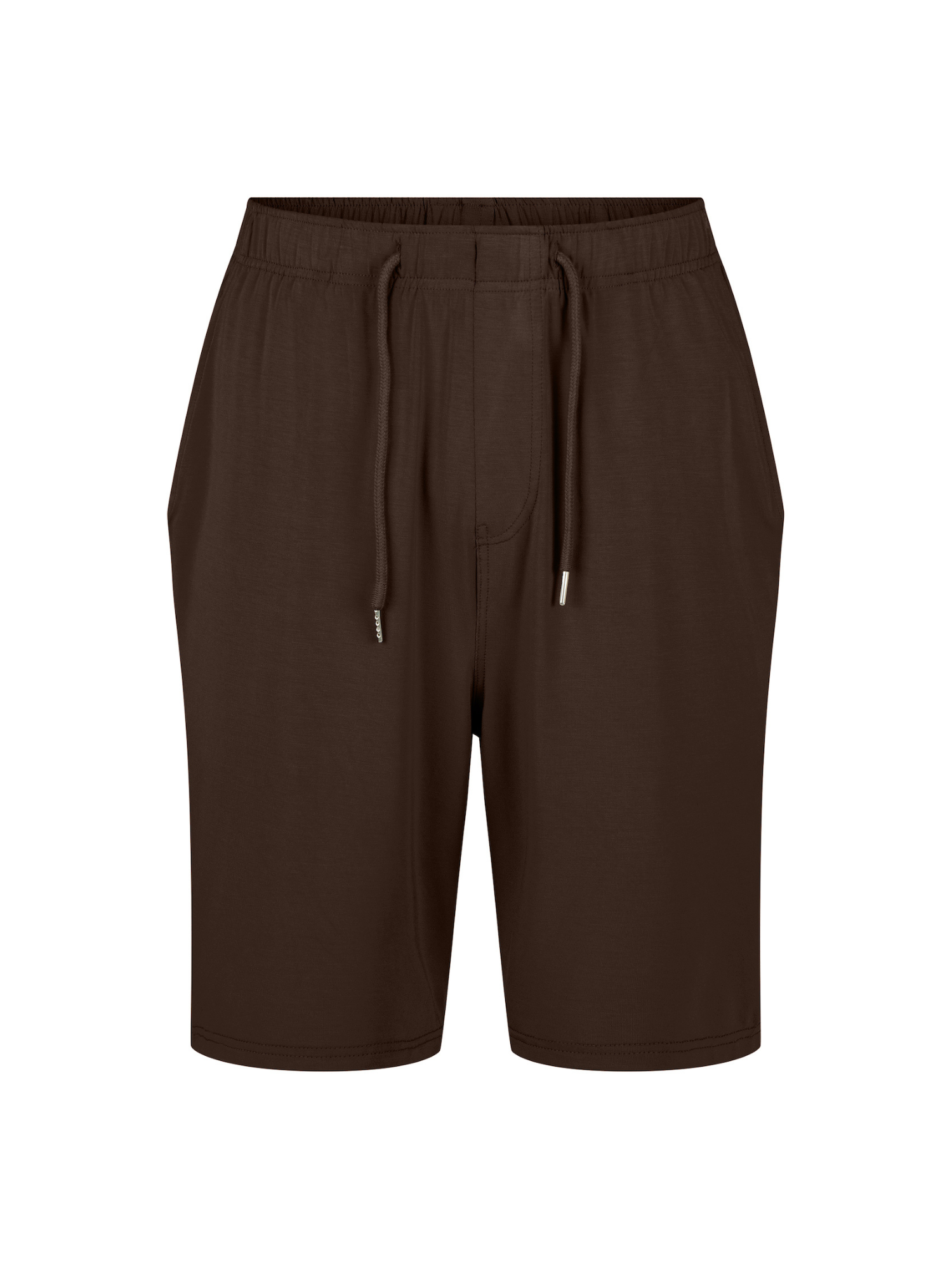 Men's knee length Cocoa brown casual shorts with elasticised waist, drawstring and deep pockets, men's bamboo clothing