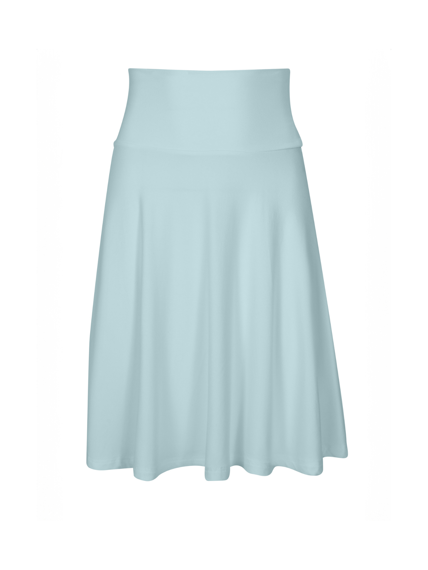 light Topaz blue length swing style swishy mini skirt with adjustable high waistband, women's bamboo clothing