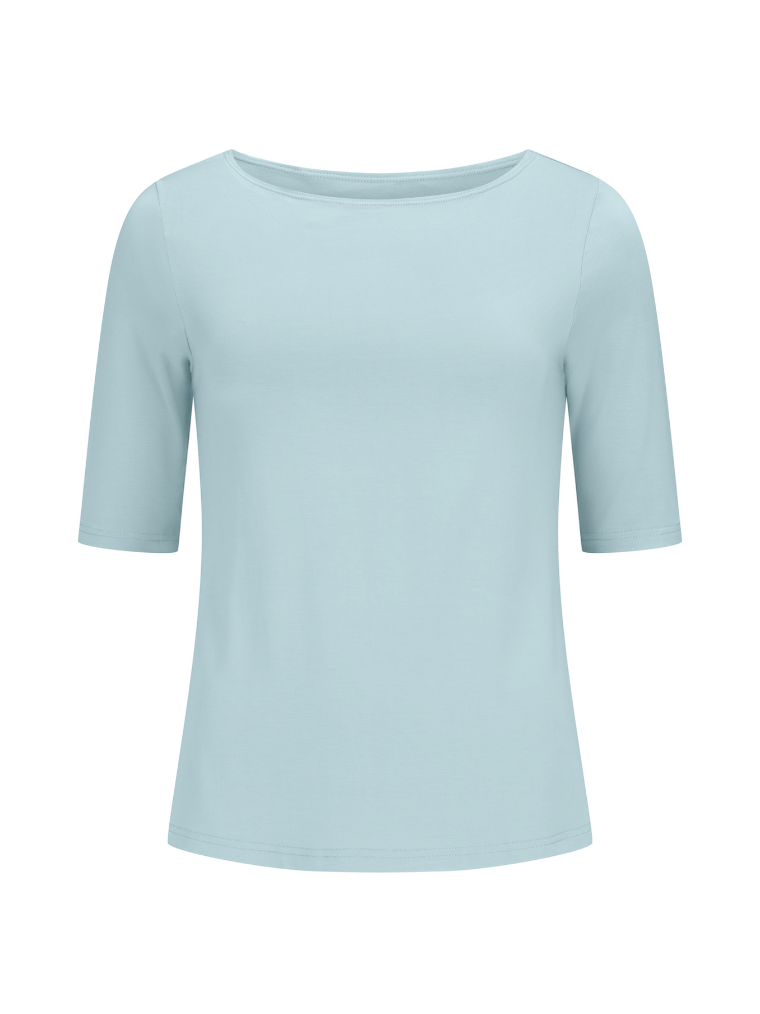 Light Topaz blue boat neck mid sleeve t-shirt on a white background, Womens bamboo clothing