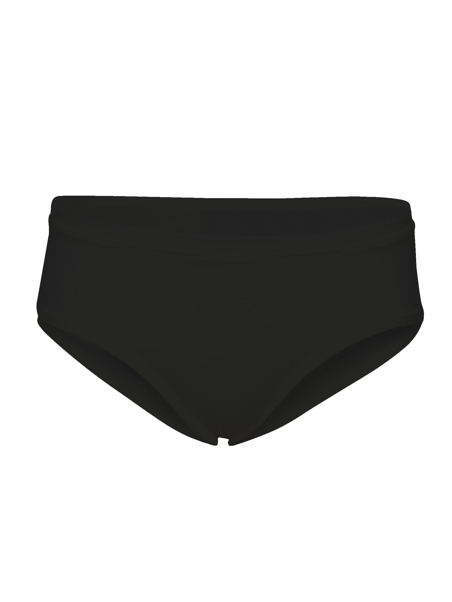 Model wearing a black full brief with mid waist and soft leg banding to lift and shape bottom, women's bamboo underwear