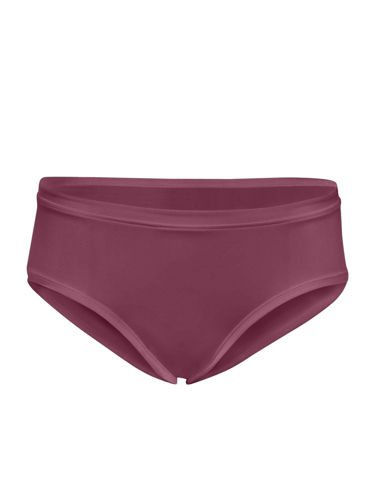 Aubergine maroon coloured mid-waisted bamboo underpants on a white background