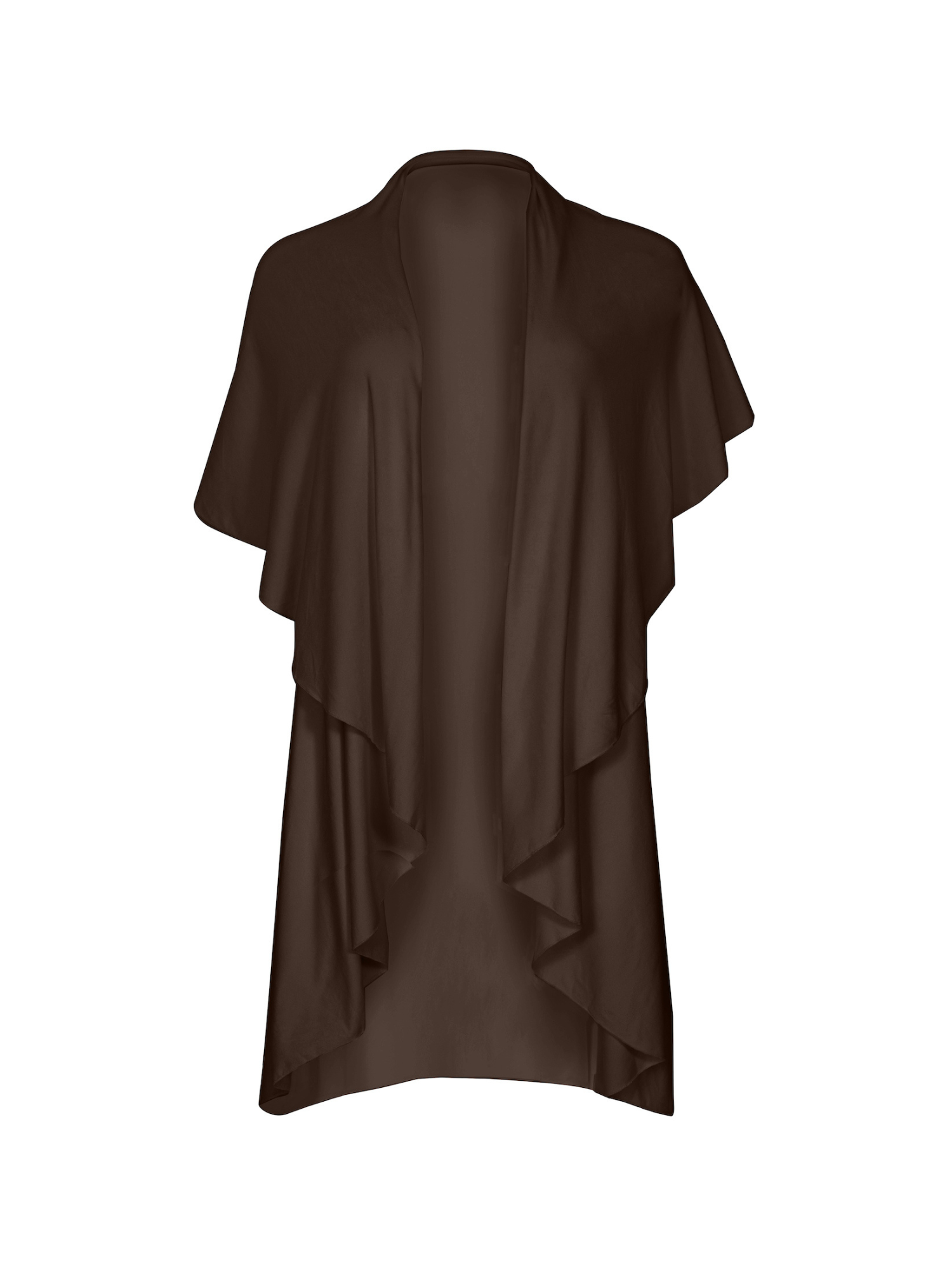 cocoa brown convertible style goddess wrap; long cardi, vest or poncho, women's bamboo clothing