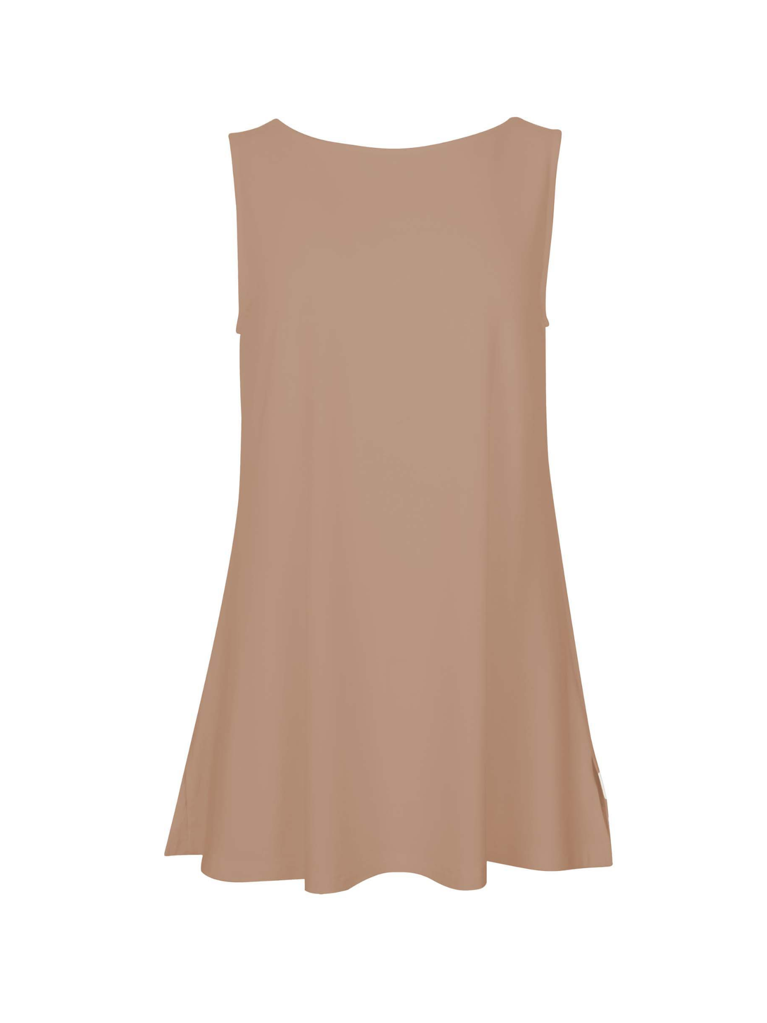 reversible caramel a-line singlet with scoop and boat necklines and long line body, women's bamboo clothing