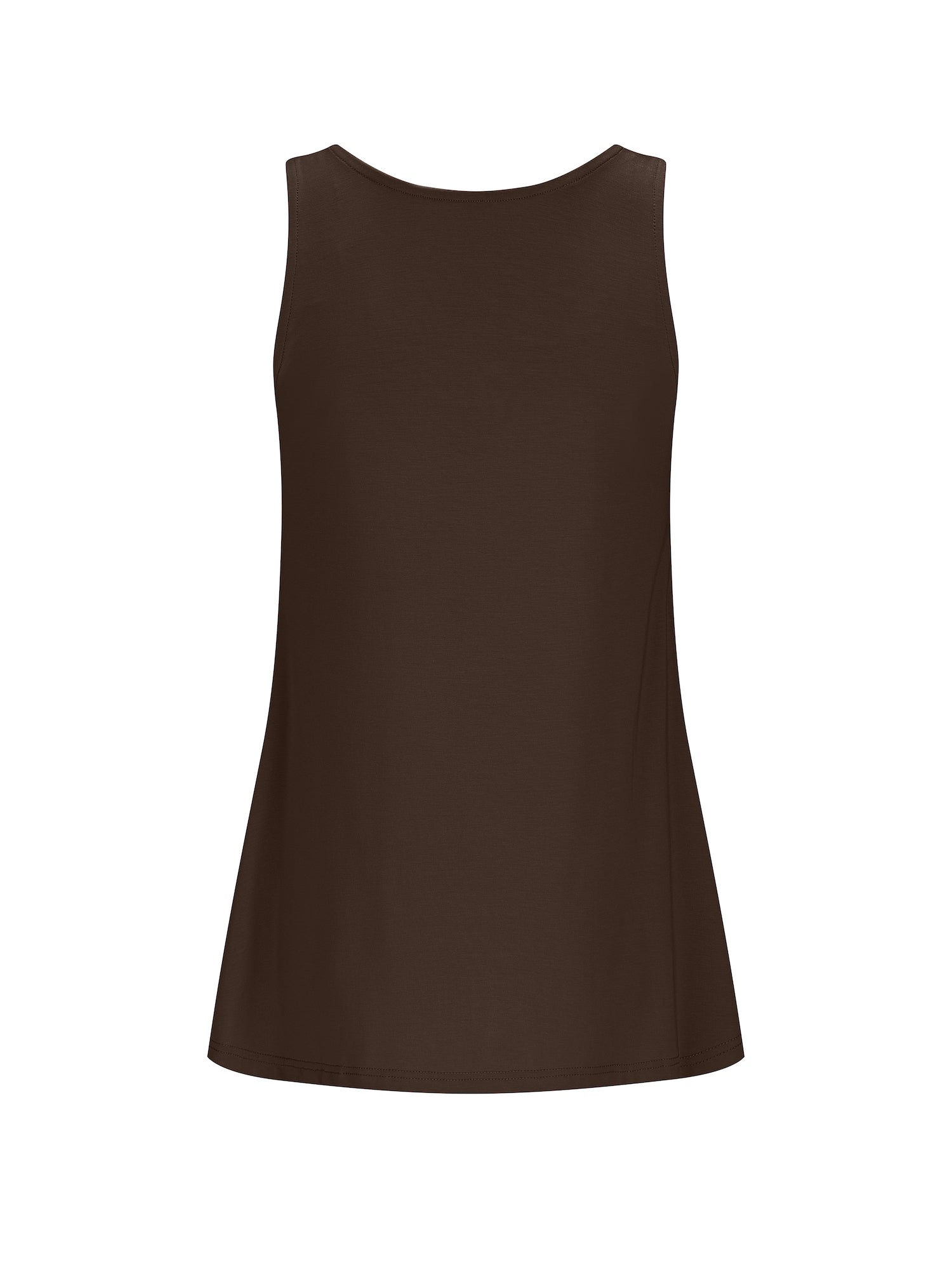 reversible cocoa brown a-line singlet with scoop and boat necklines and long line body, women's bamboo clothing
