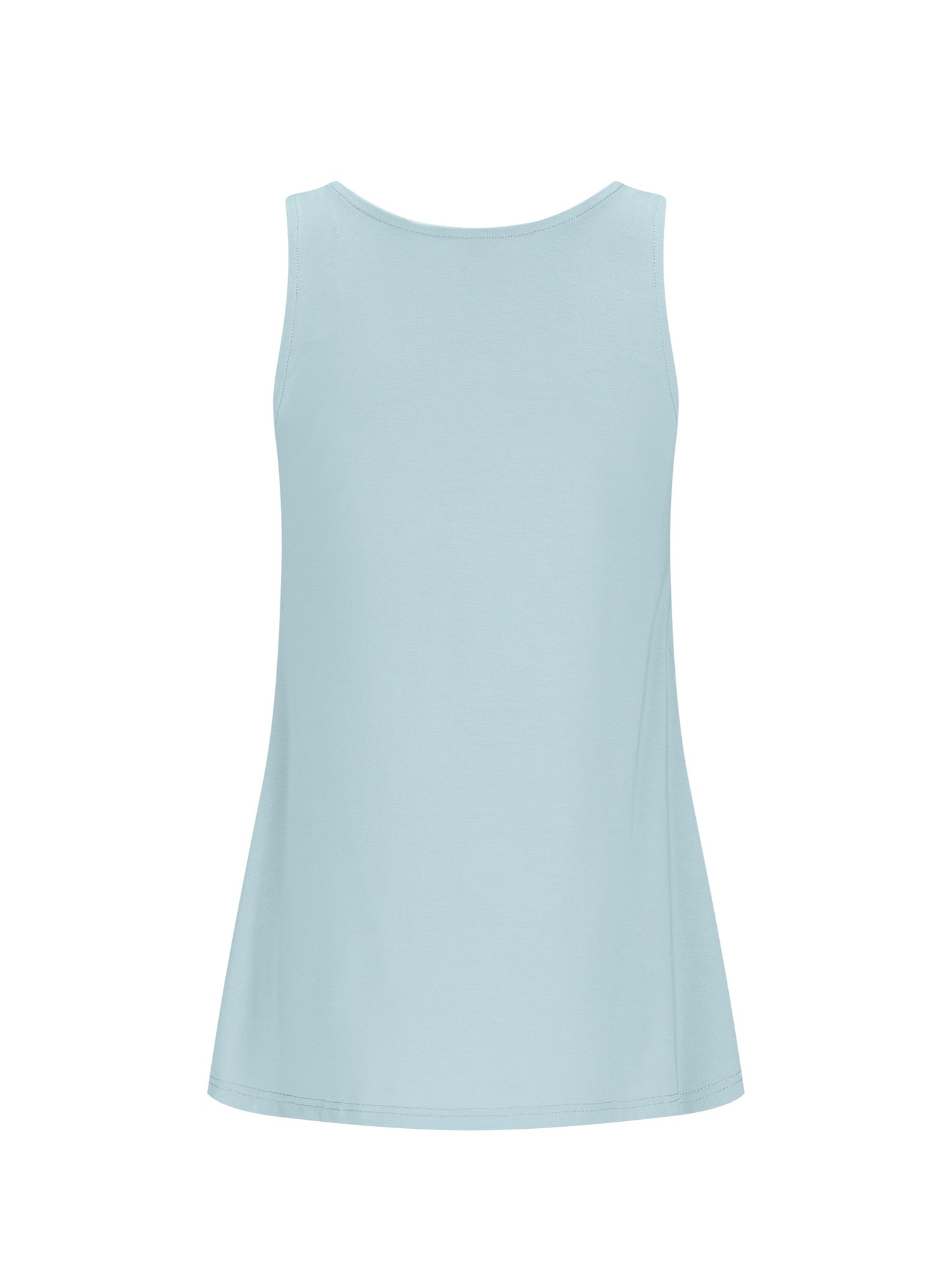 Light Topaz blue reversible black a-line singlet with scoop and boat necklines and long line body, women's bamboo clothing