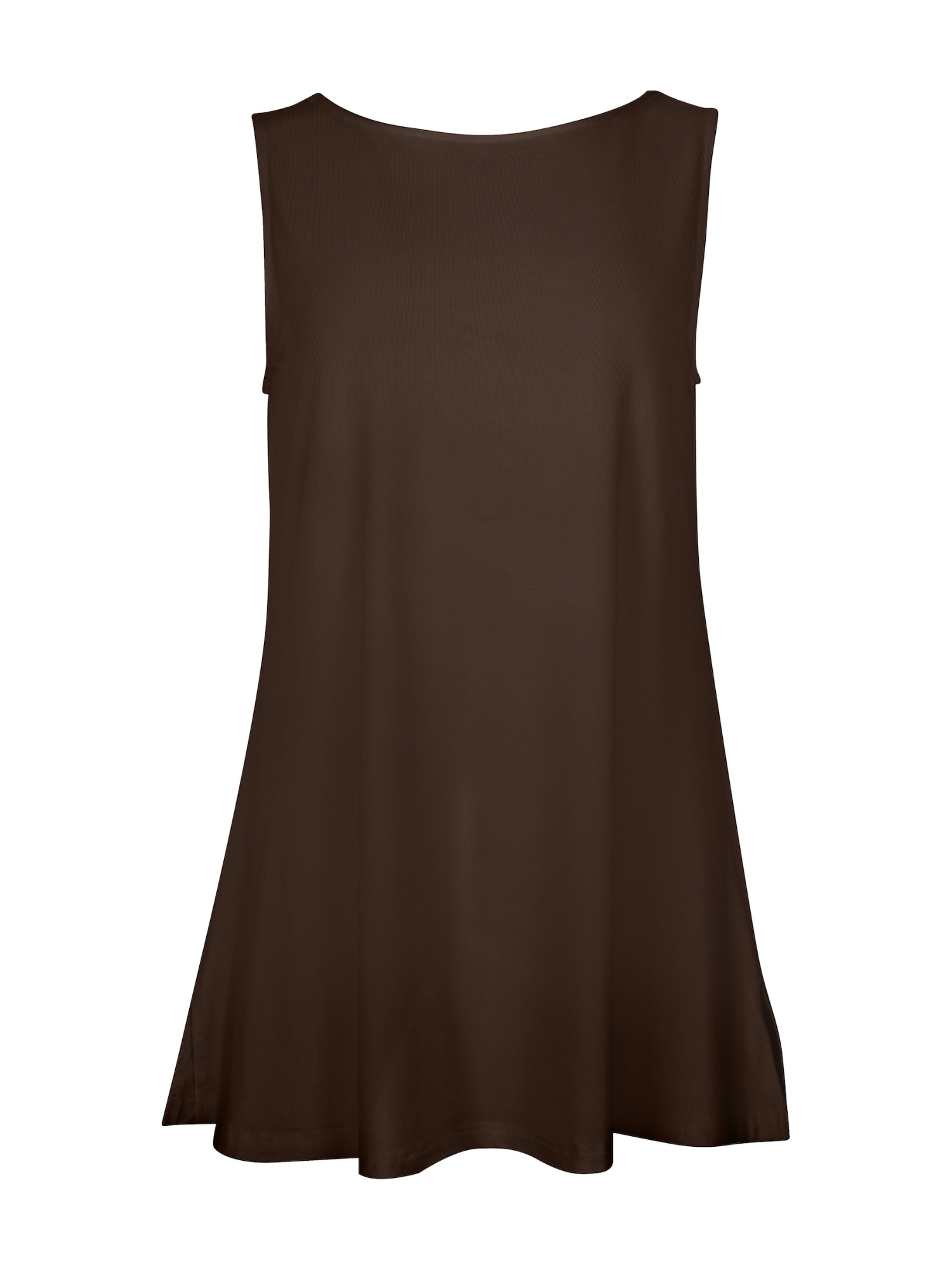 reversible cocoa brown a-line singlet with scoop and boat necklines and long line body, women's bamboo clothing