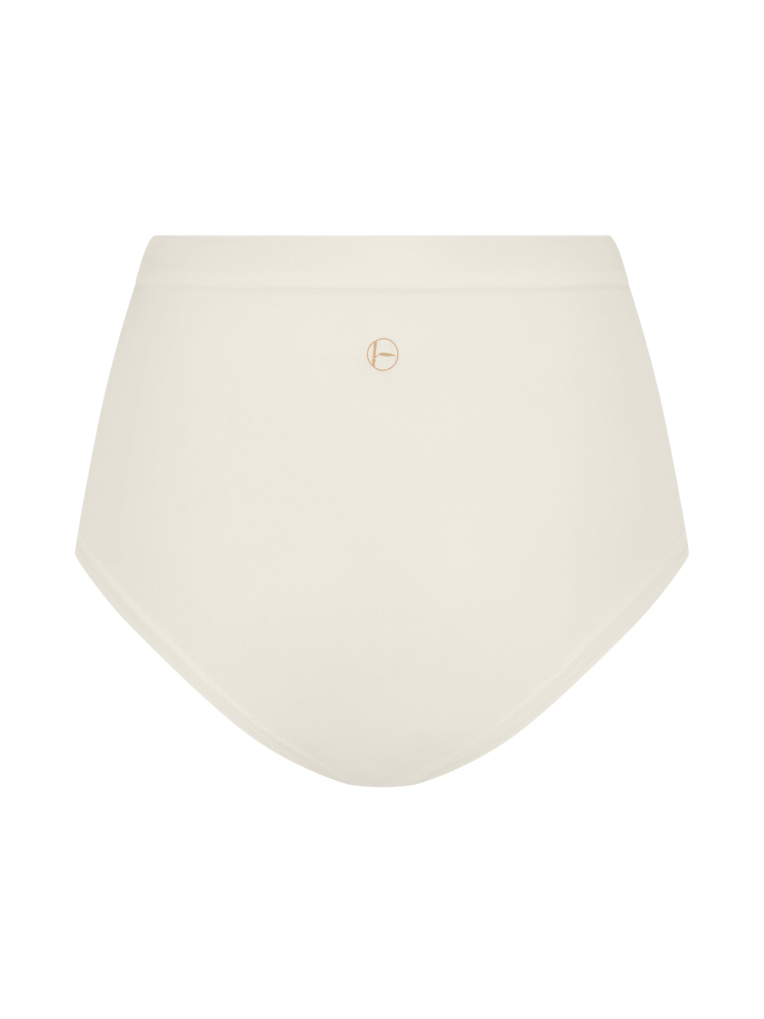Cream high waisted full brief with mid leg opening and double layered waistband, women's bamboo underwear