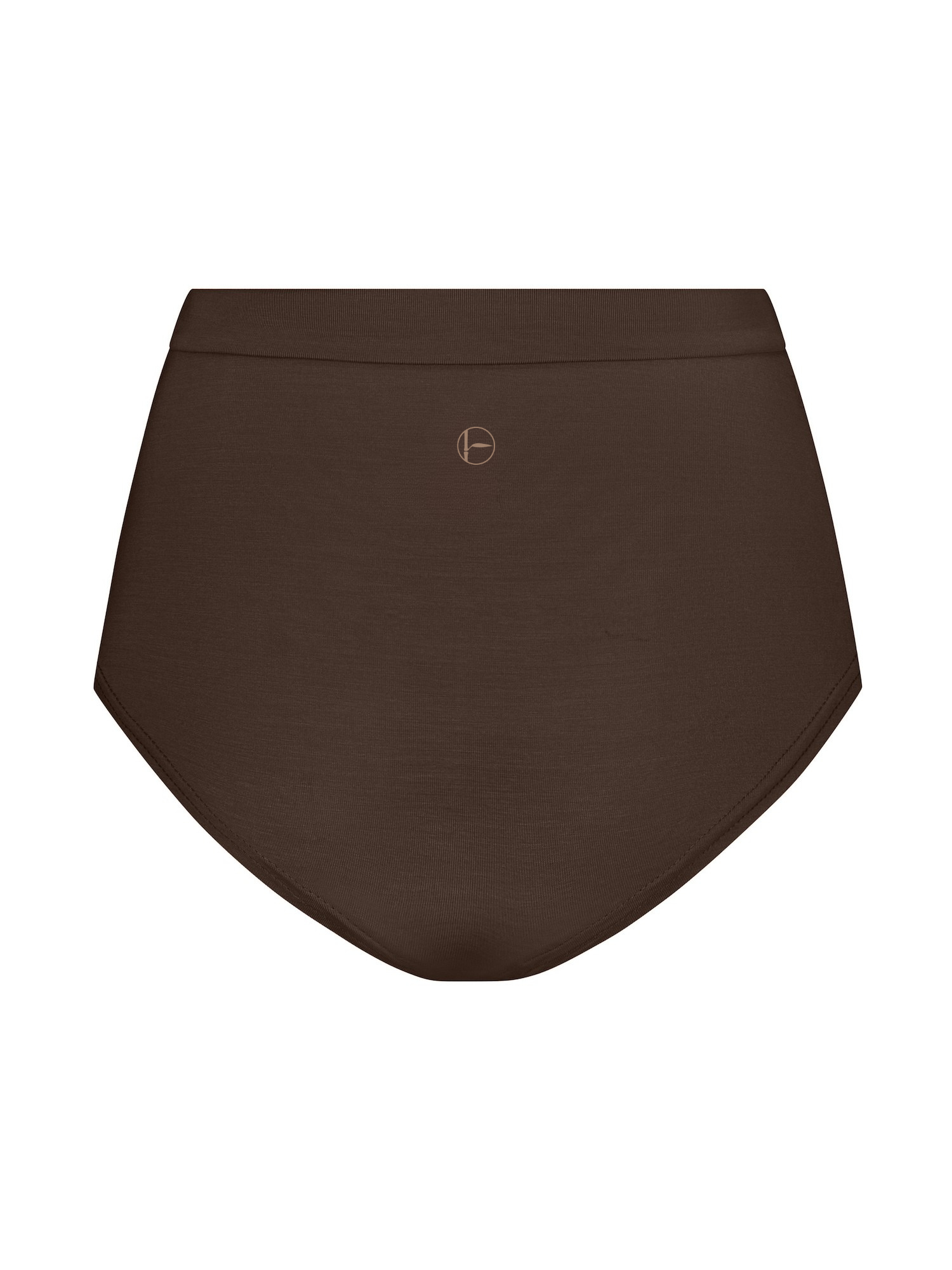 cocoa brown high waisted full brief with mid leg opening and double layered waistband, women's bamboo underwear