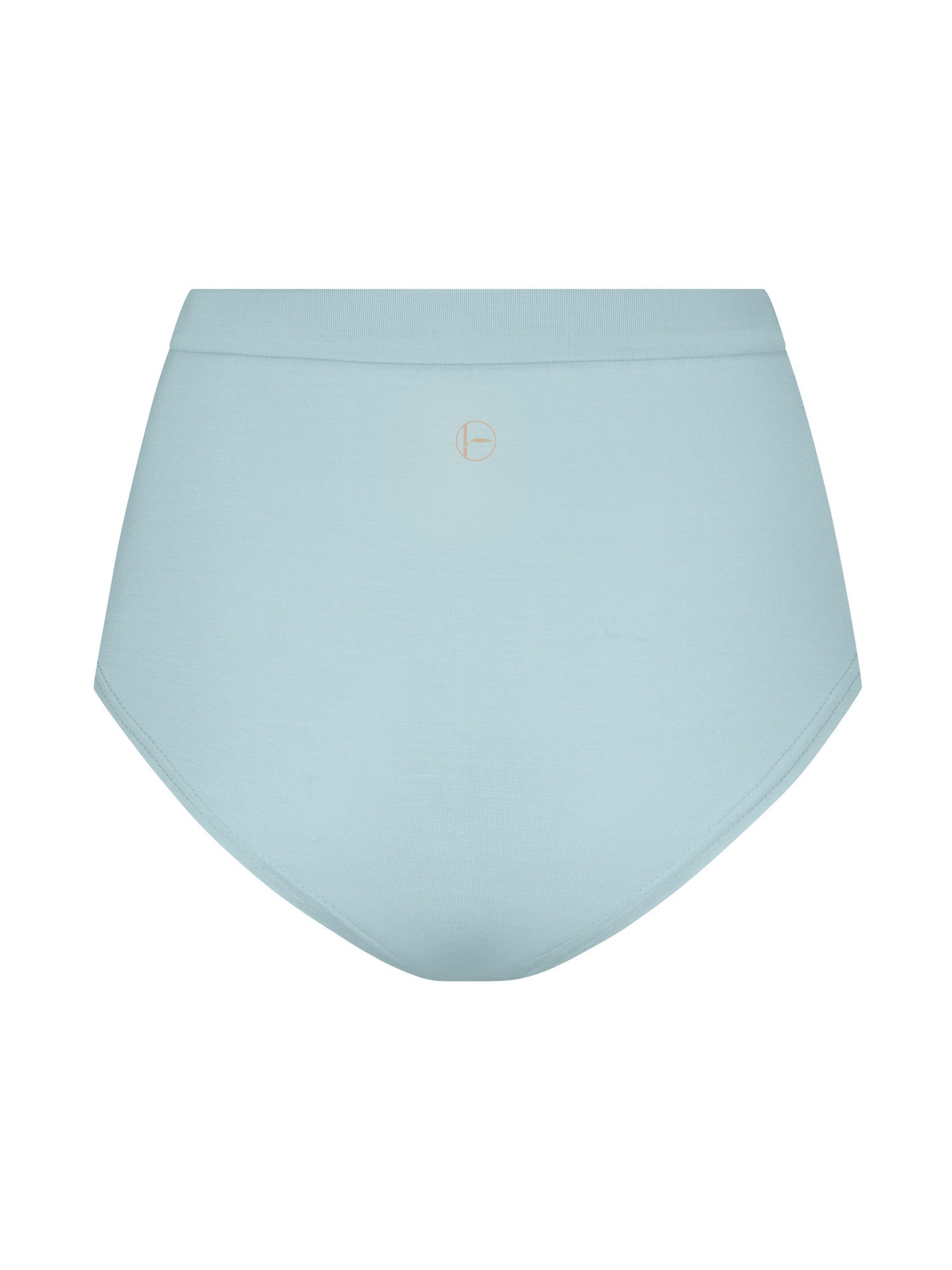 Light topaz blue high-waisted underwear on a white background, women's bamboo clothing