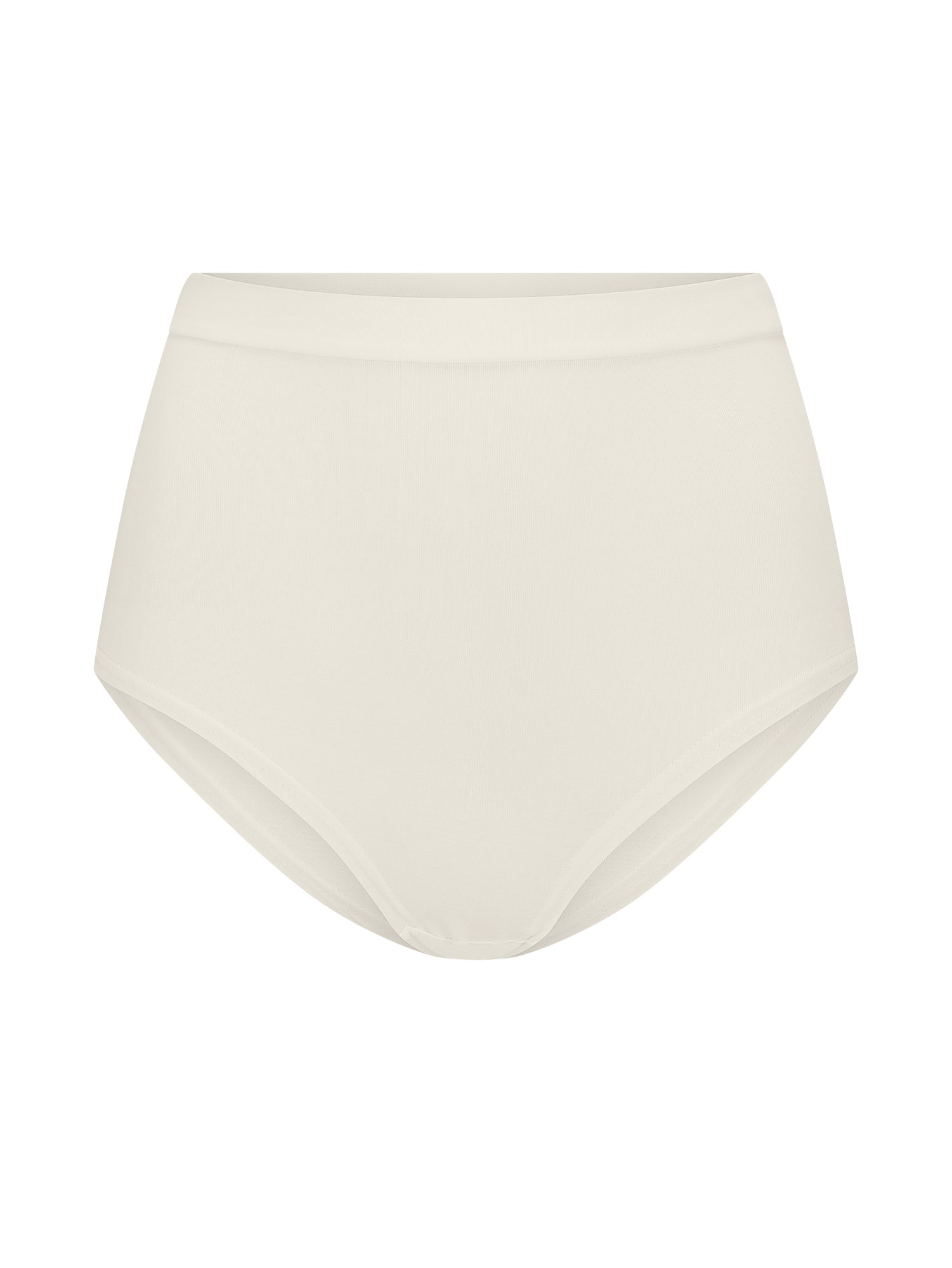 Cream high waisted full brief with mid leg opening and double layered waistband, women's bamboo underwear
