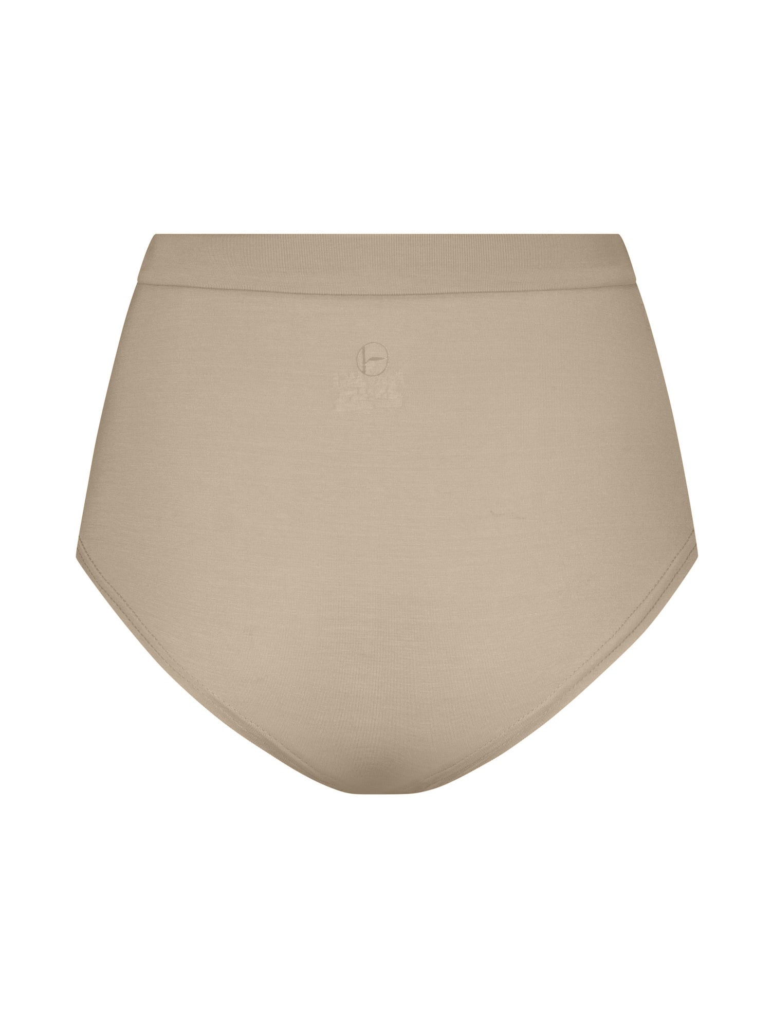 beige nude high waisted full brief with mid leg opening and double layered waistband, women's bamboo underwear