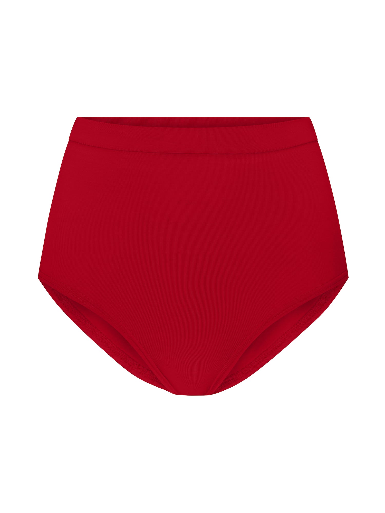 Red high-waisted full bottom undies on a white background