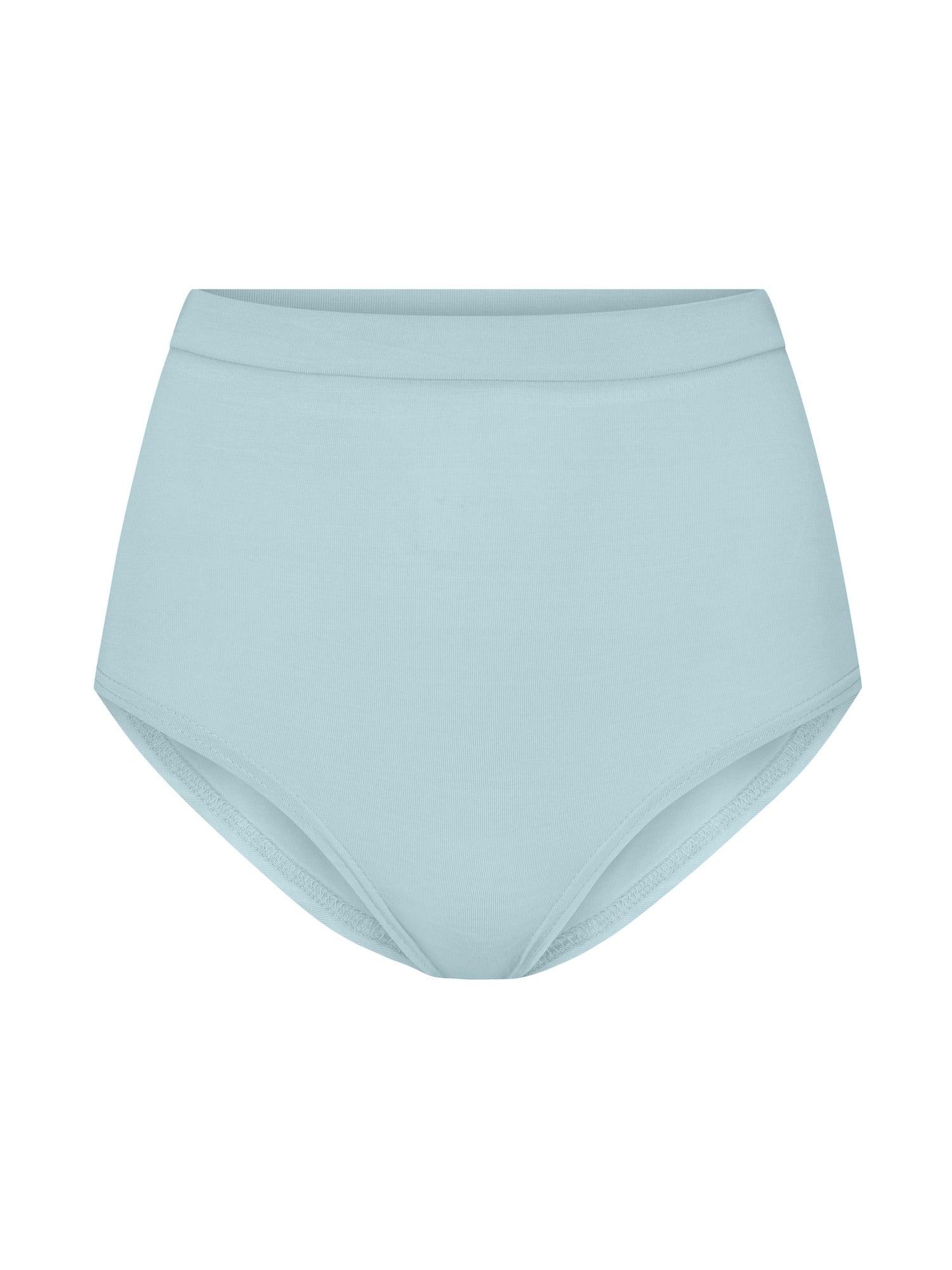 Light blue high-waisted bikini bottom on a white background