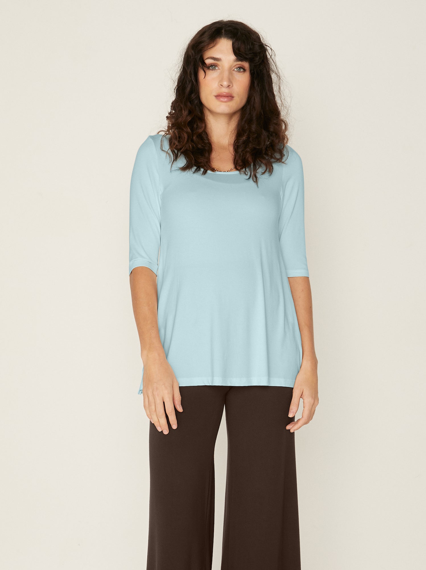 Bamboo Mid Sleeve T Shirt - Topaz