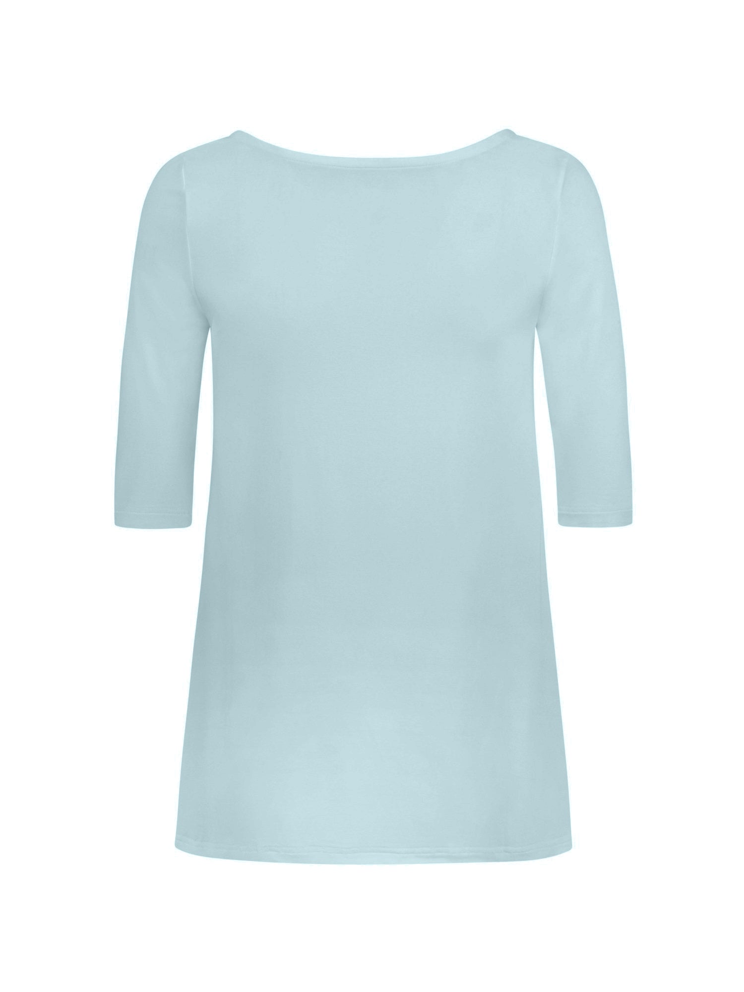 Bamboo light topaz blue mid sleeve t-shirt with a boat neck line on a white background