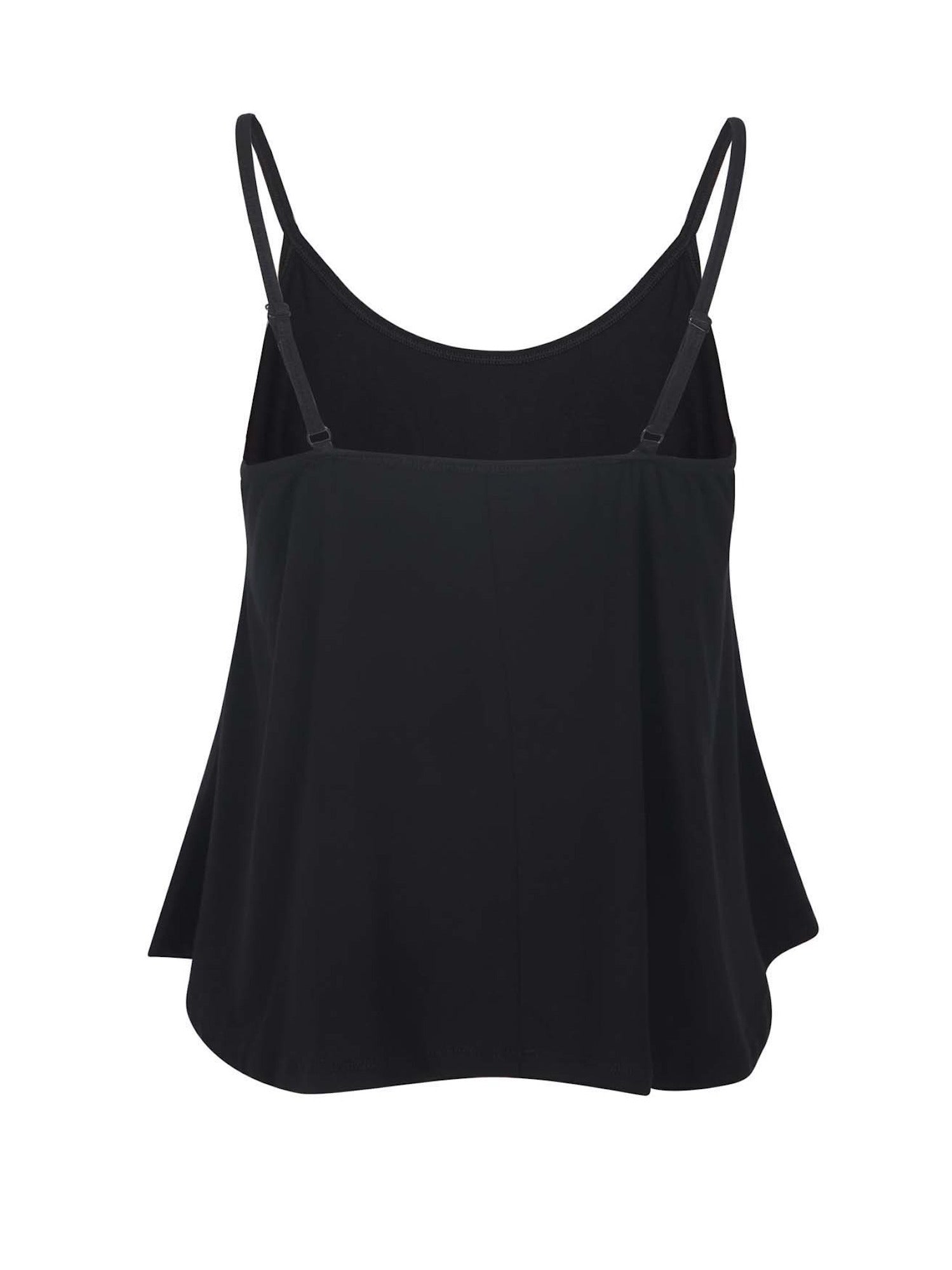 Black swing style singlet with a scoop neck and elasticated camisole straps, women's bamboo clothing