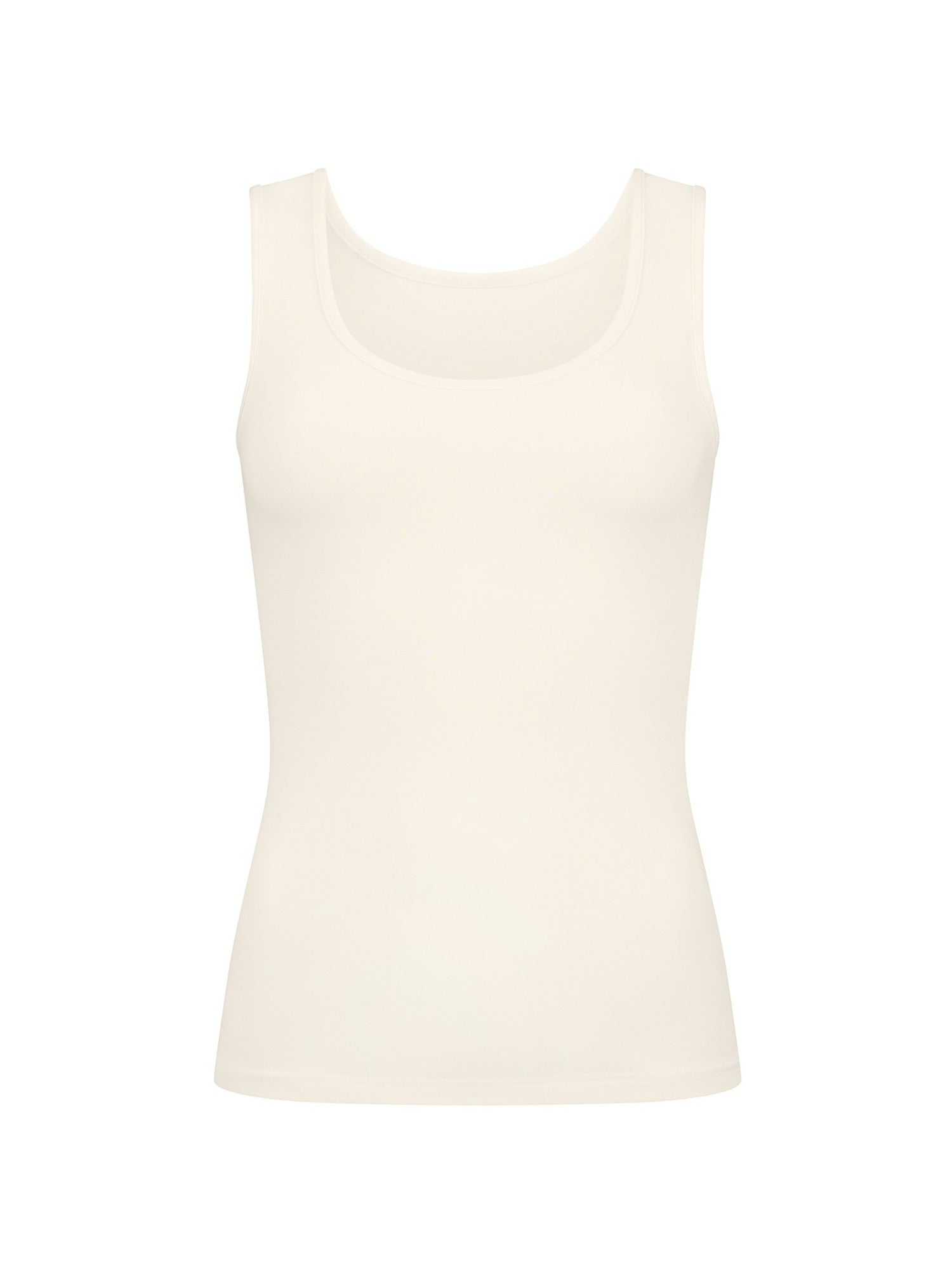 reversible cream classic singlet with scoop and boat necklines and a fitted body, women's bamboo clothing