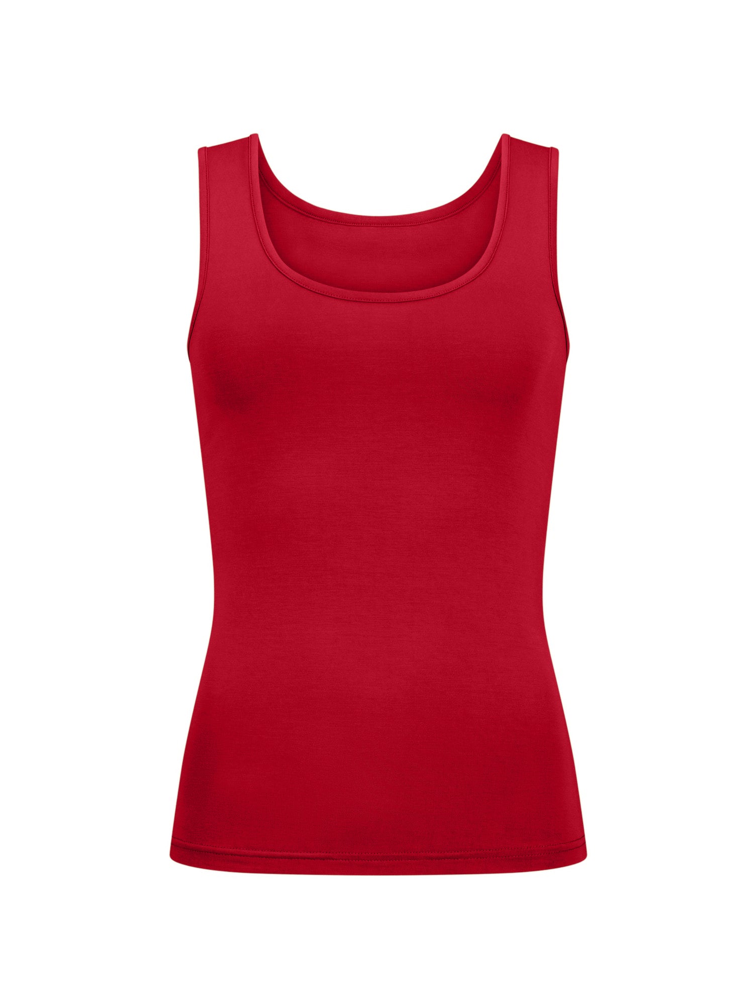 Reversible chili pepper red classic singlet with scoop and boat necklines, fitted body, women's bamboo clothing
