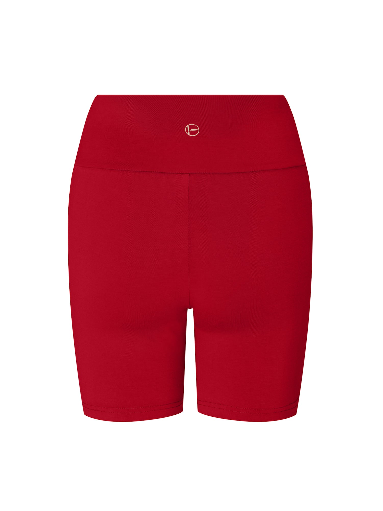 chili pepper red mid thigh length sporty shorts with adjustable high waistband, women's bamboo clothing