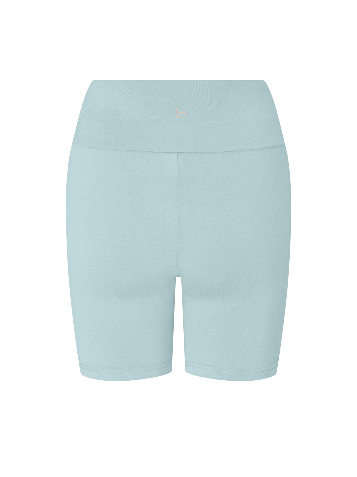 topaz blue mid thigh length sporty shorts with adjustable high waistband, women's bamboo clothing