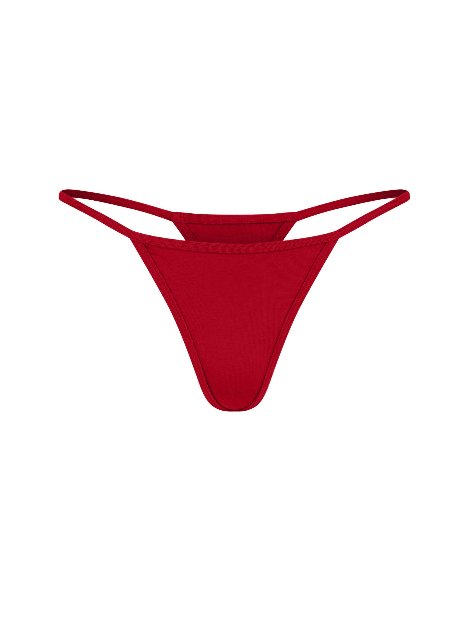 Red thong bikini bottom on a white background