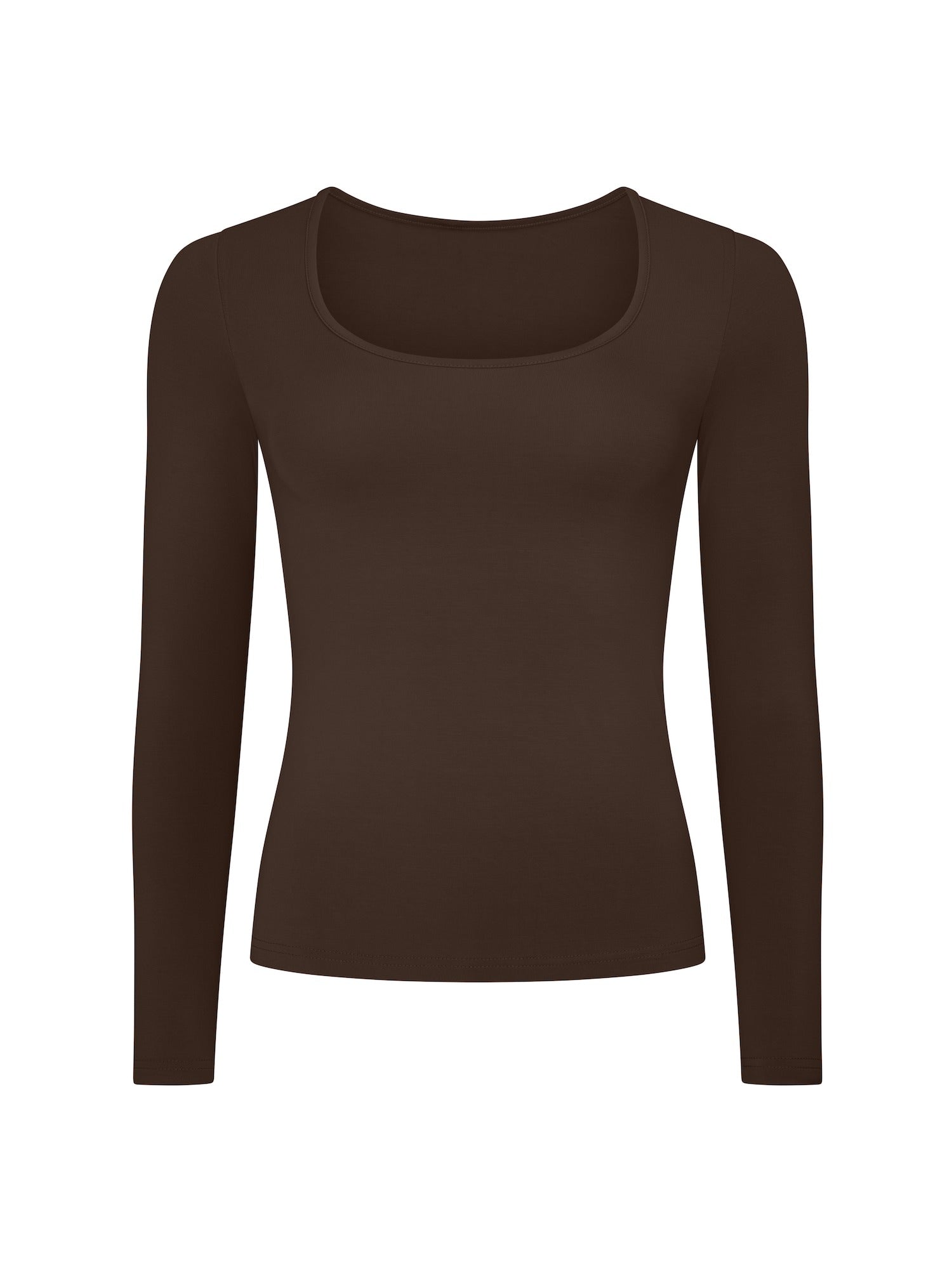 Bamboo Scoop Neck Long Sleeve Tee - Cocoa