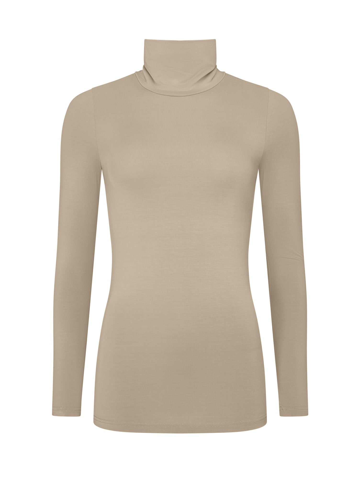 Beige turtleneck sweater on a white background