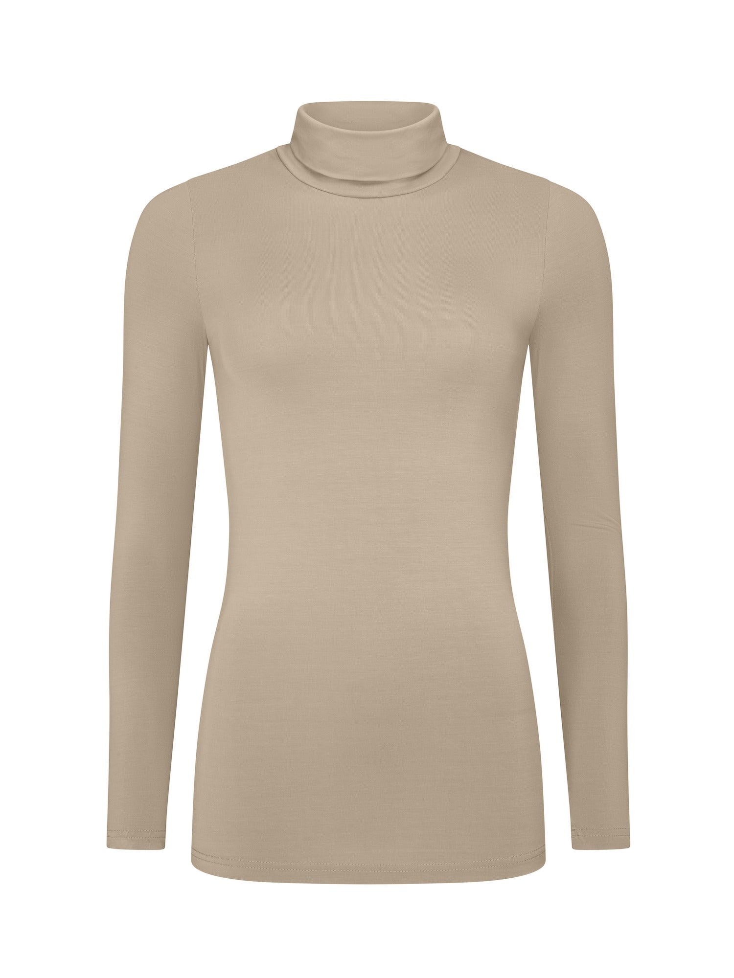 Beige turtleneck sweater on a white background