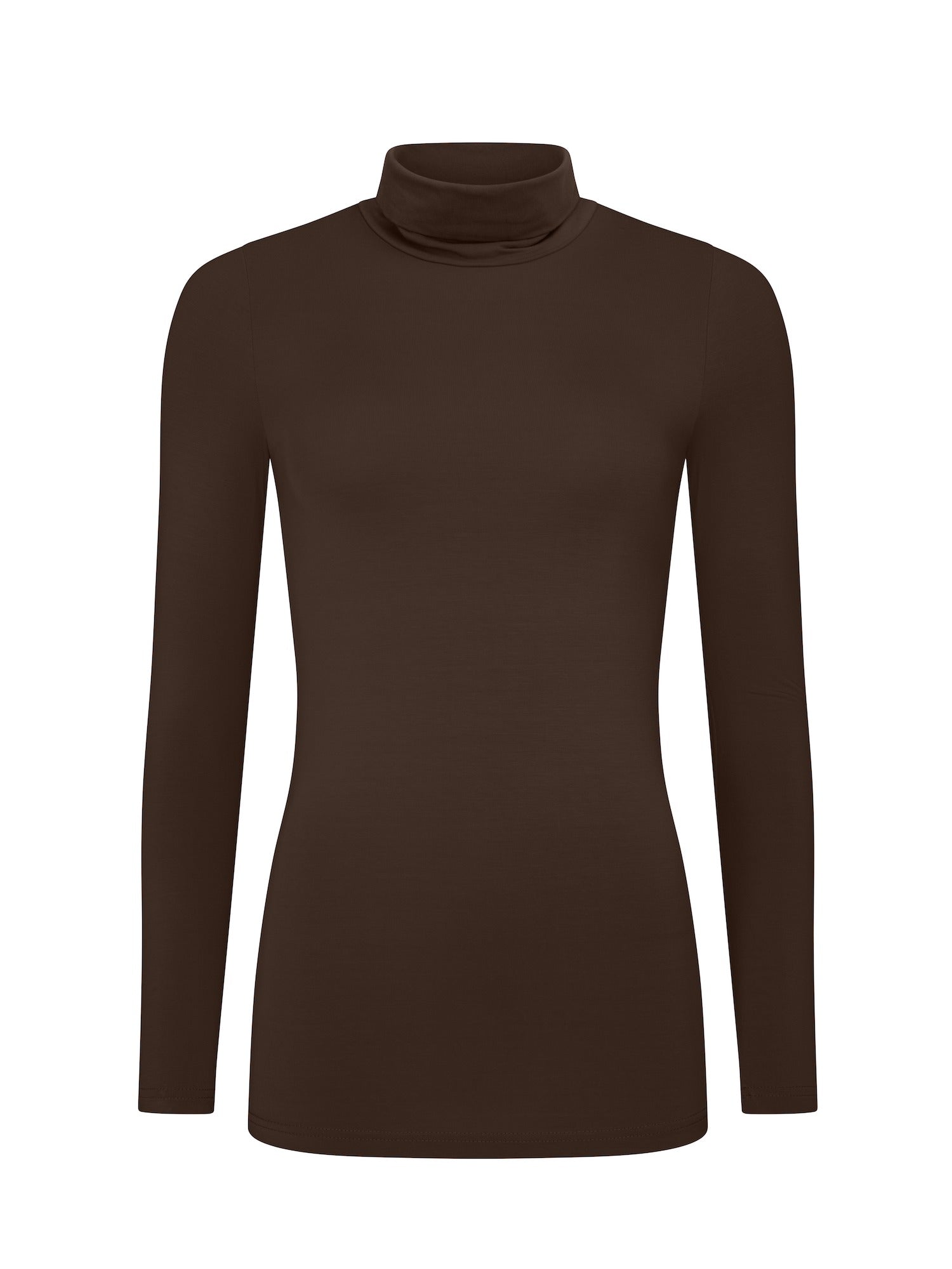 Brown turtleneck sweater on a white background