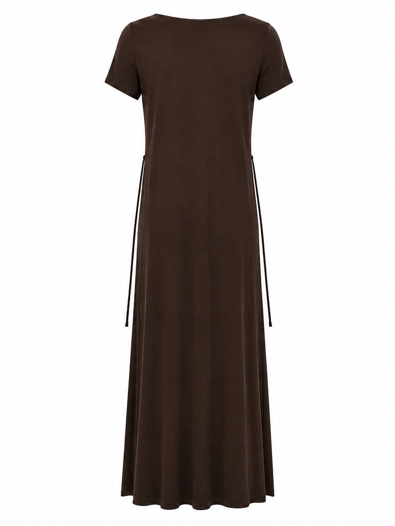 Bamboo Short Slv Scoop Neck Maxi Dress - Cocoa