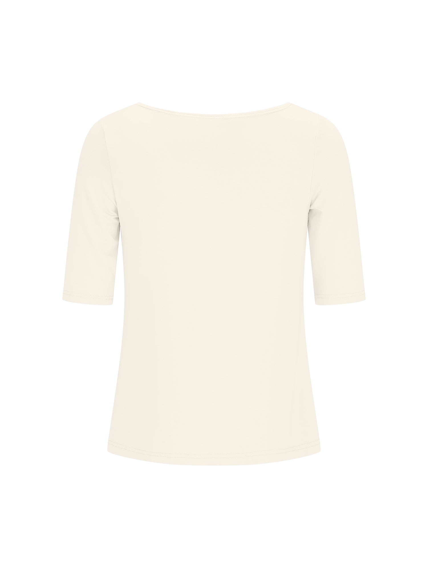 Cream off white bamboo boat neck t-shirt with three-quarter sleeves on a white background