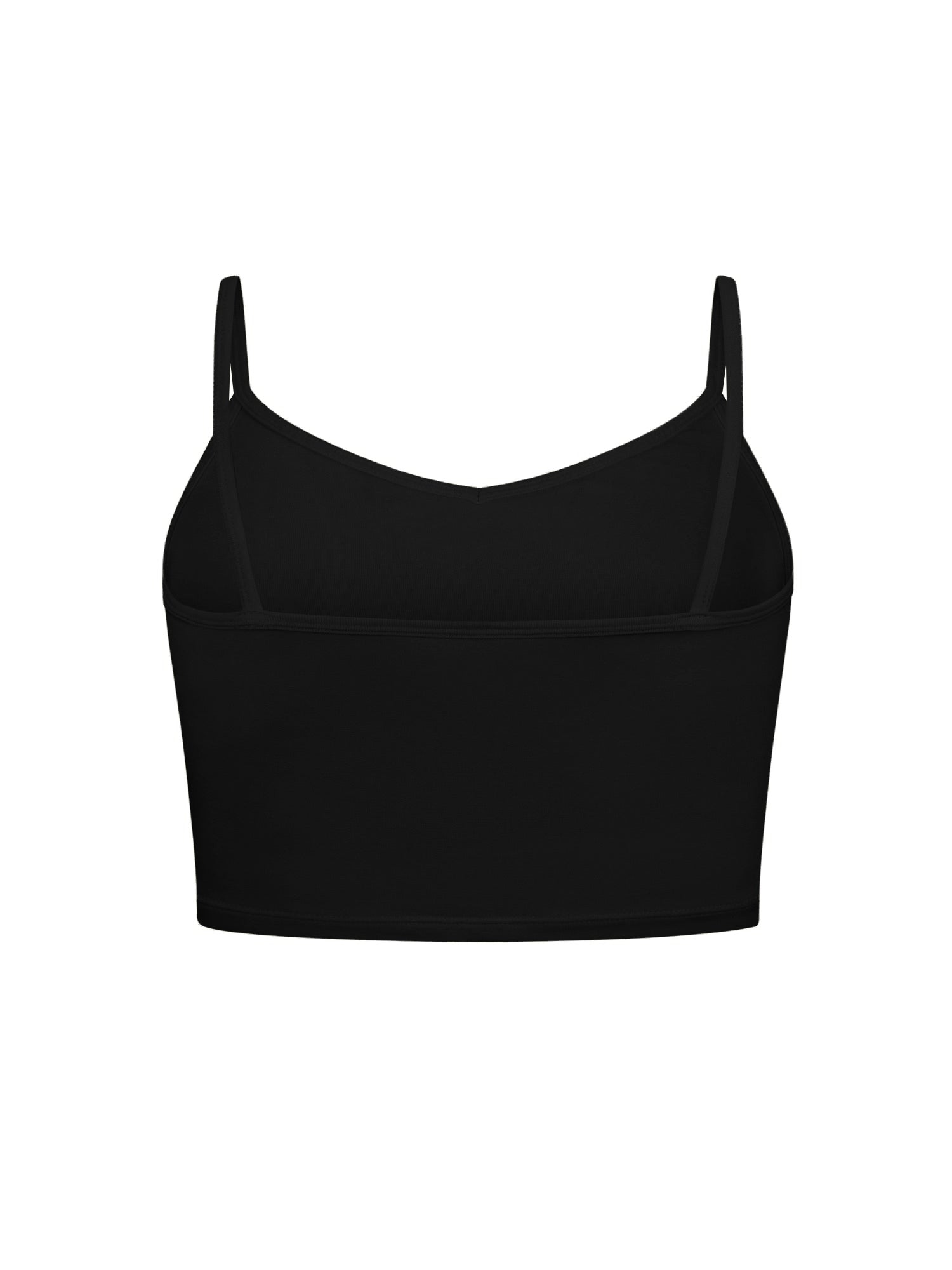 Black crop layering singlet with camisole straps, v neckline, fitted body in crop length, women's bamboo clothing