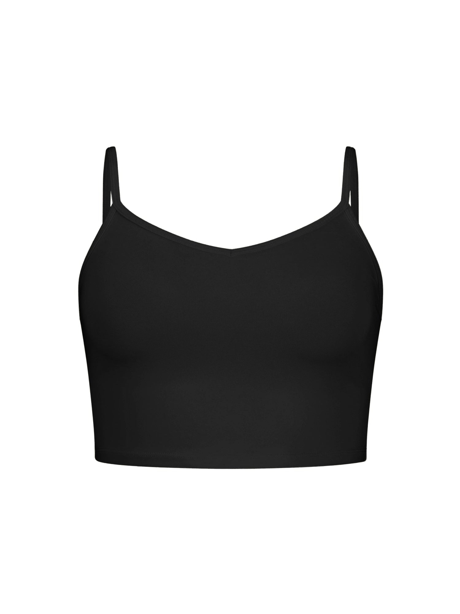 Black crop layering singlet with camisole straps, v neckline, fitted body in crop length, women's bamboo clothing