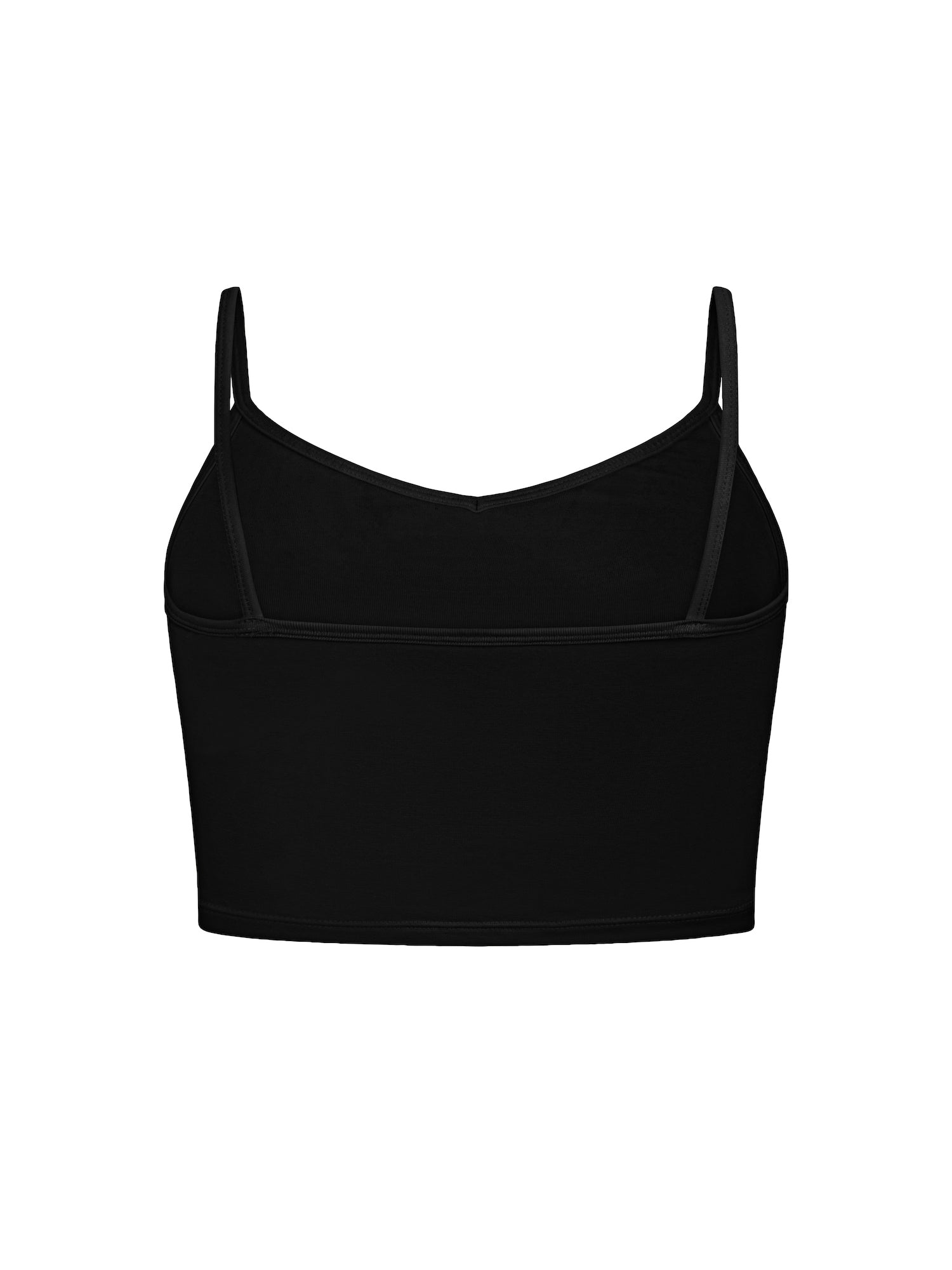 Black crop layering singlet with camisole straps, v neckline, fitted body in crop length, women's bamboo clothing