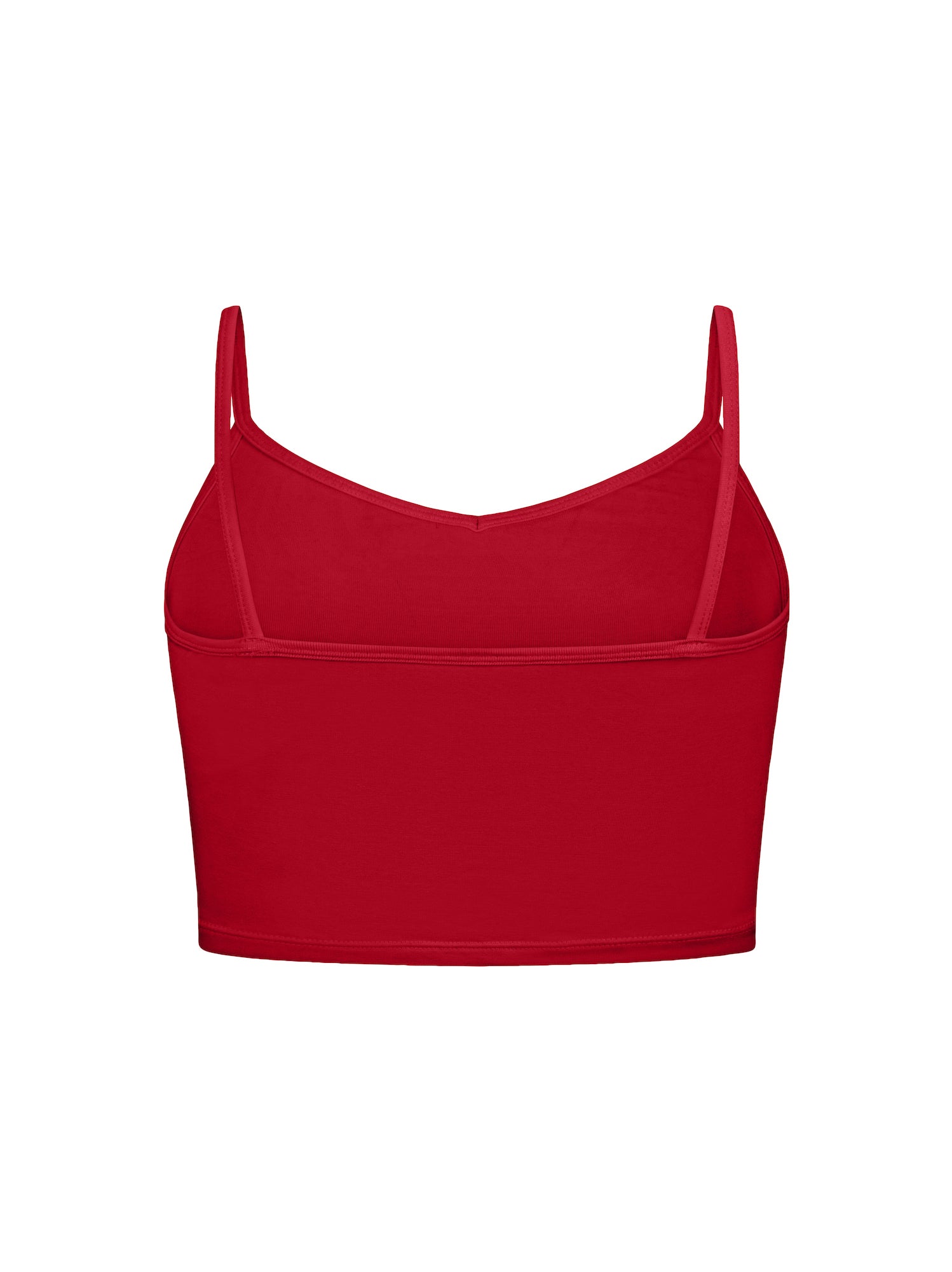 Chili pepper red crop layering singlet with camisole straps, v neckline, fitted body in crop length, women's bamboo clothing