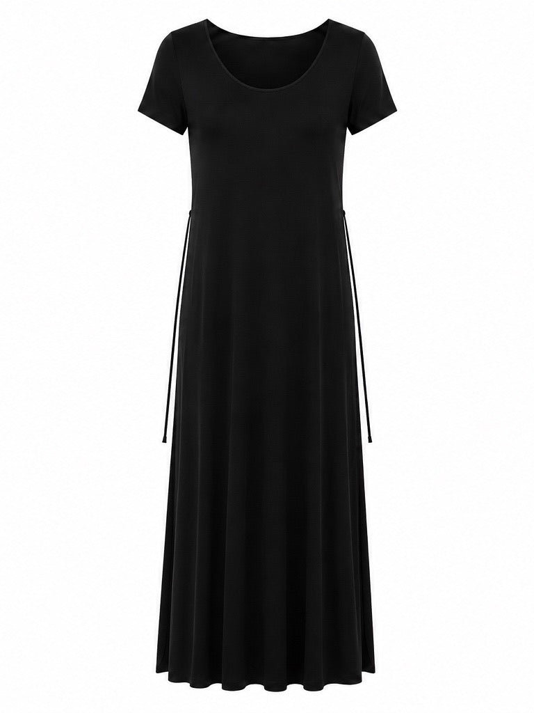 Bamboo Short Slv Scoop Neck Maxi Dress - Black