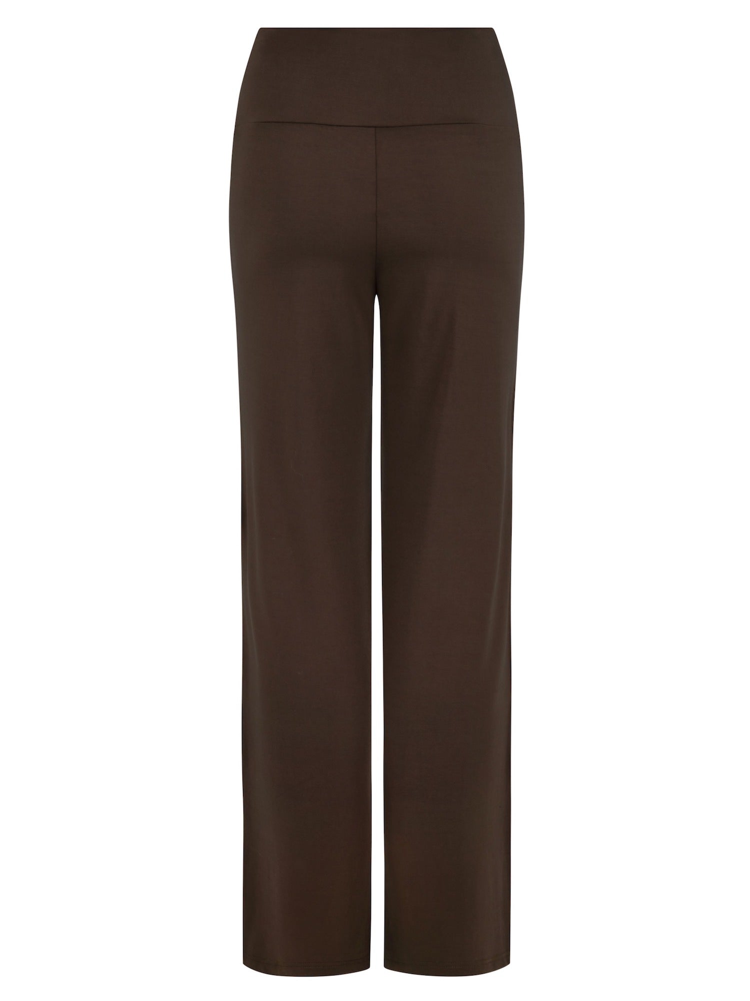 cocoa brown full length straight leg pants, double layered adjustable/high waistband, classic cut, women's bamboo clothing