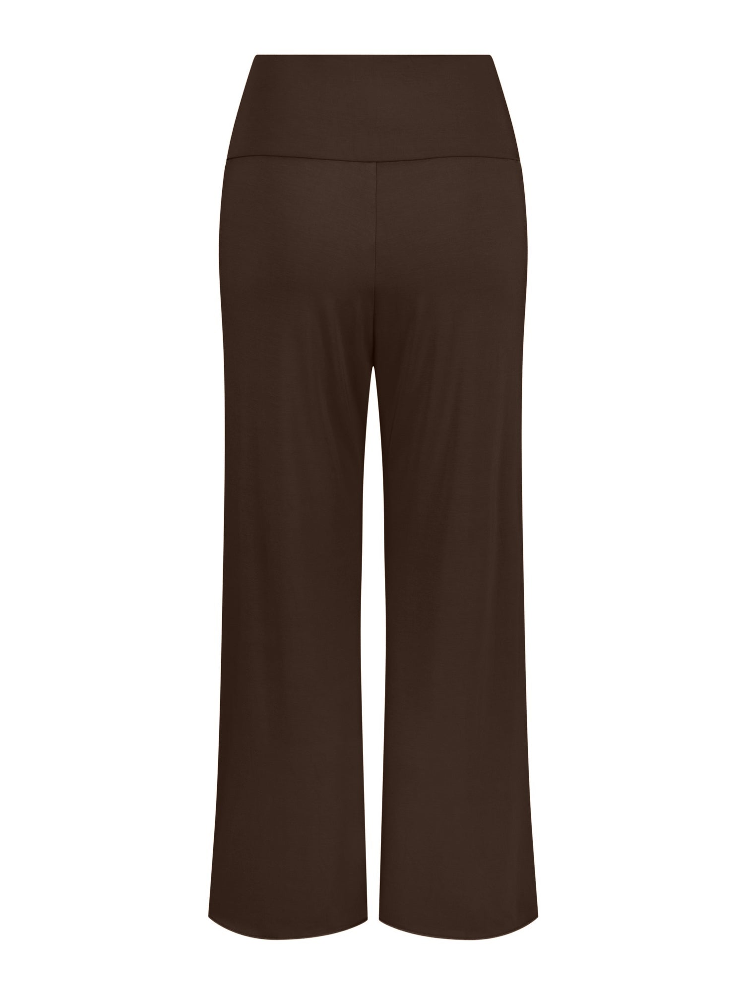 Cocoa brown 7/8 length resort pants, double layered adjustable high waistband, classic design, women's bamboo clothing