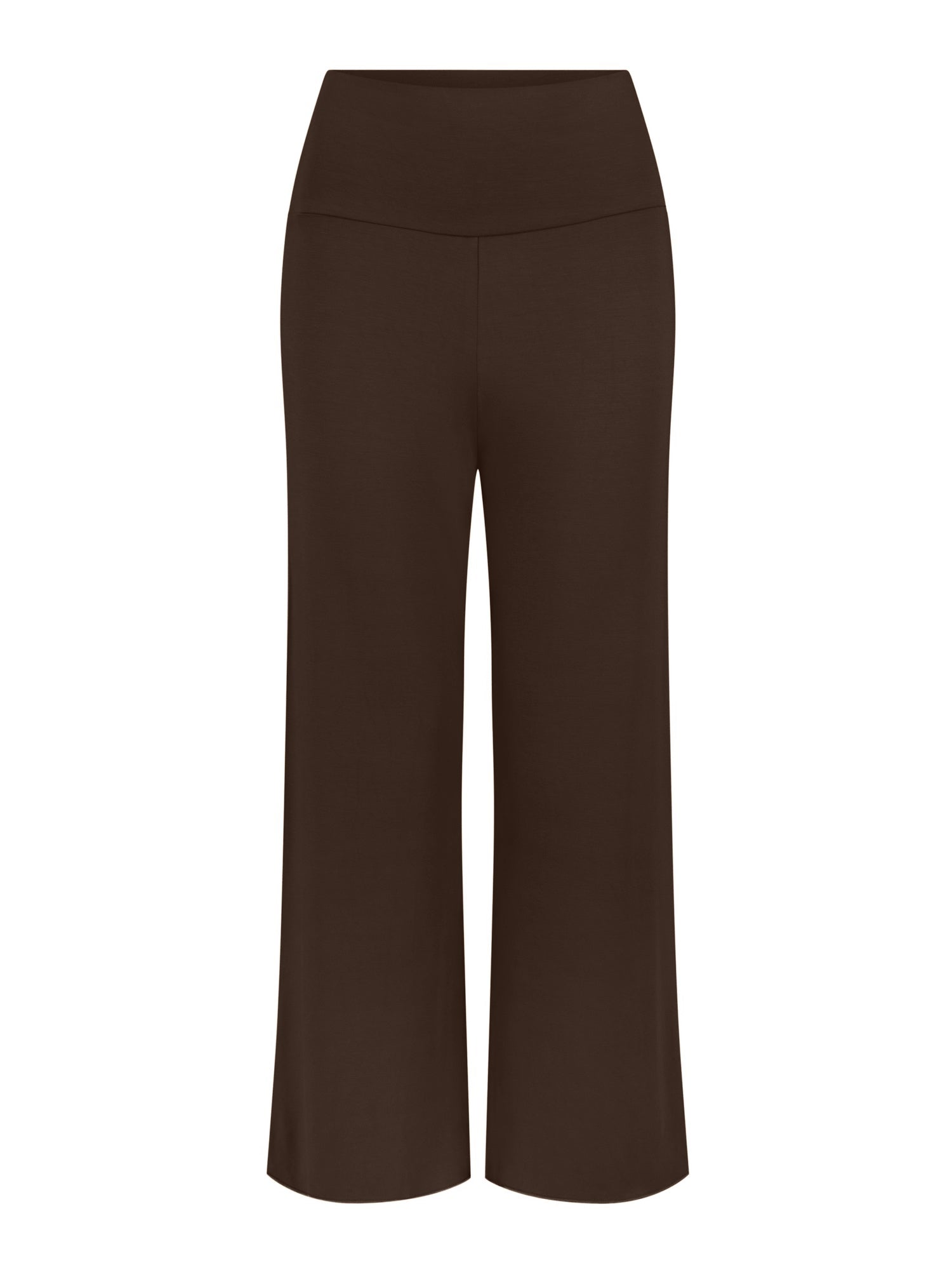 Cocoa brown 7/8 length resort pants, double layered adjustable high waistband, classic design, women's bamboo clothing